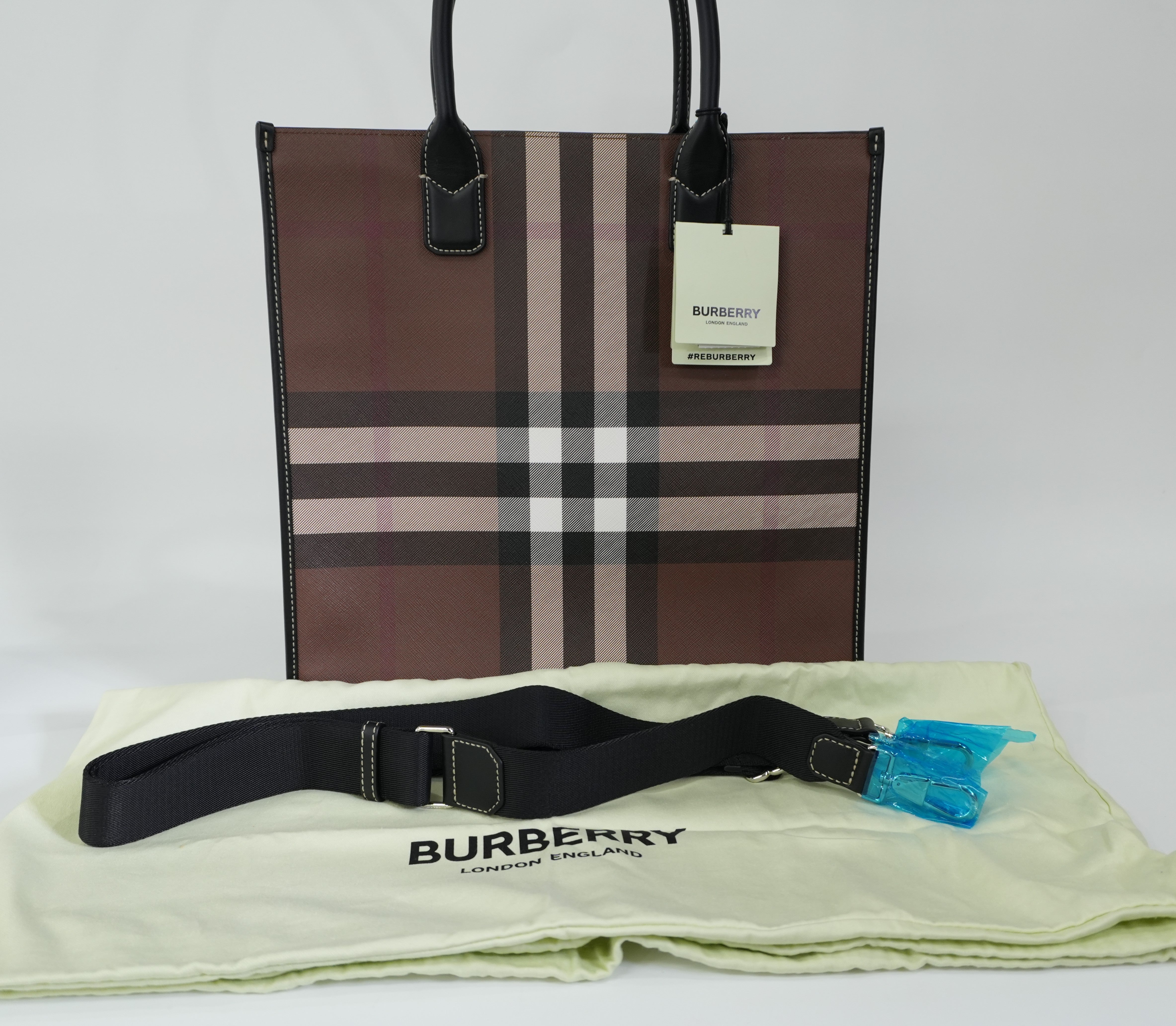 Pre-owned Burberry Two Way Medium Check Denny Tote Bag Brown