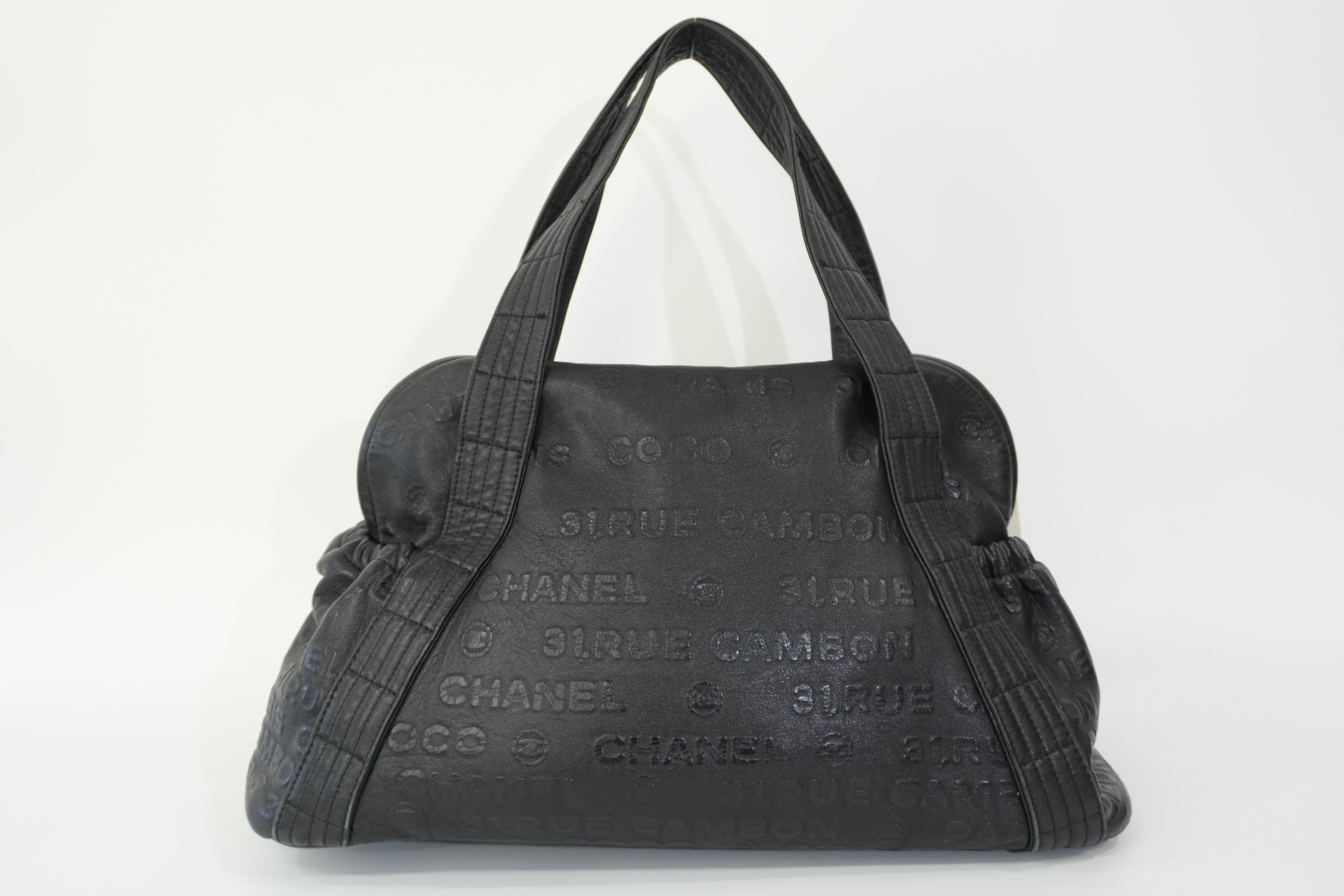 Pre-owned Chanel Lambskin Leather 31 Rue Cambon Embossed Tote Bag Black