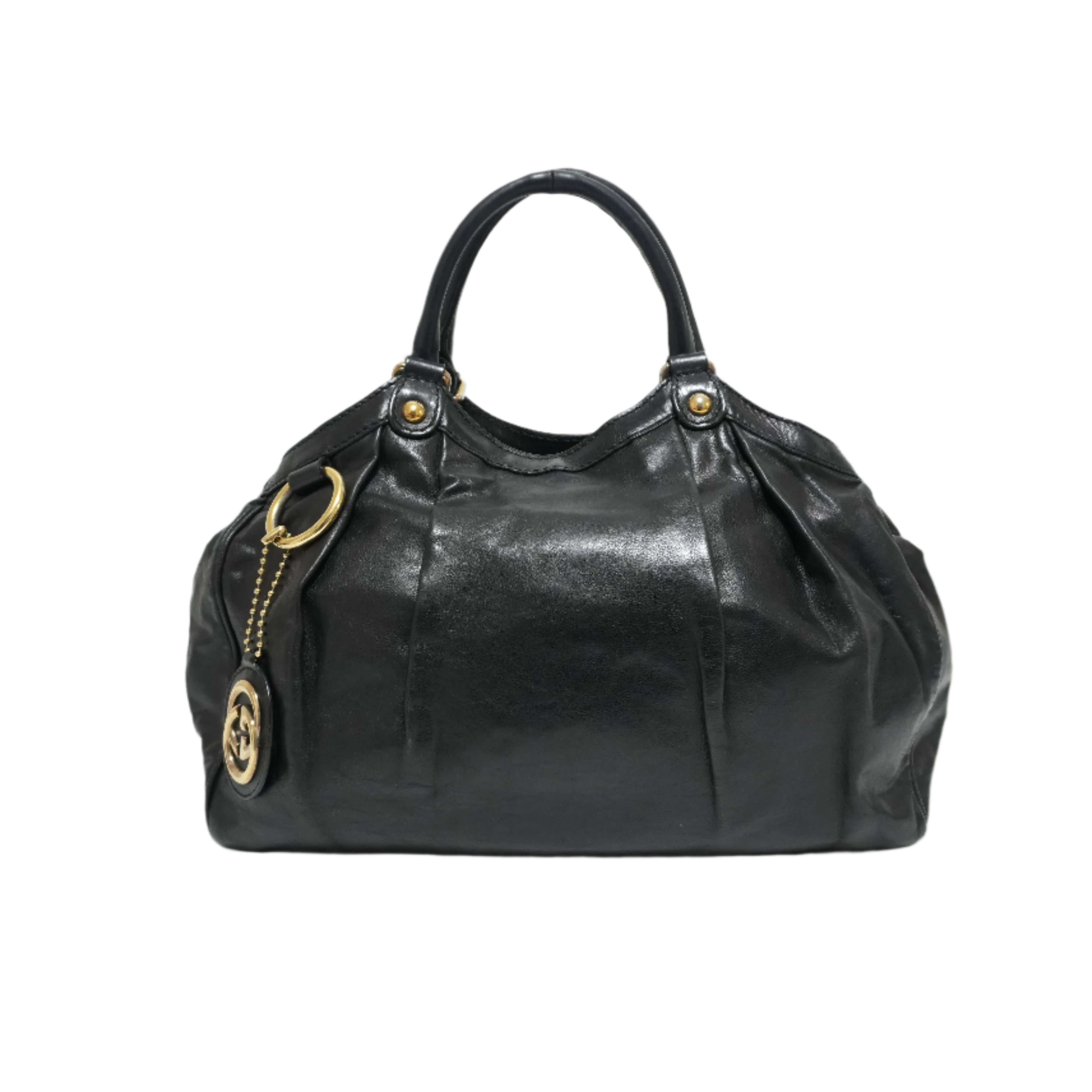 Gucci Leather Suckey Shoulder Bag Black Used