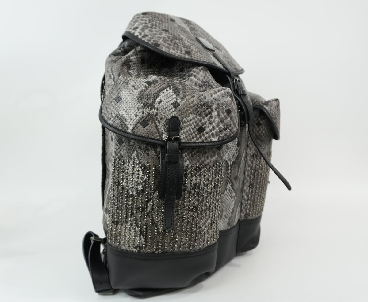 Pre-Owned MCM Limited Edition Exotic Drawstring Backpack Gray and Black
