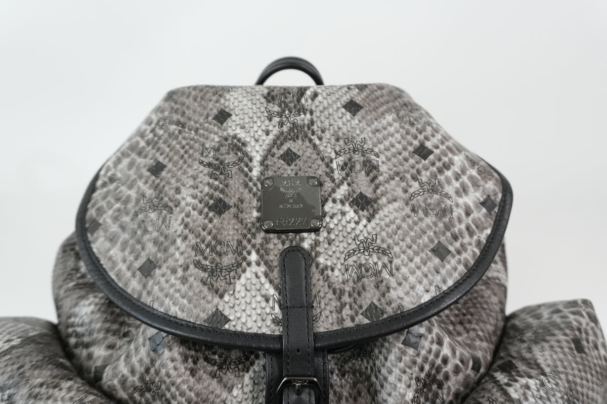 Pre-Owned MCM Limited Edition Exotic Drawstring Backpack Gray and Black