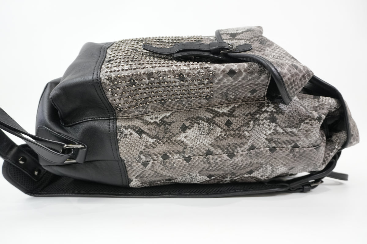 Pre-Owned MCM Limited Edition Exotic Drawstring Backpack Gray and Black