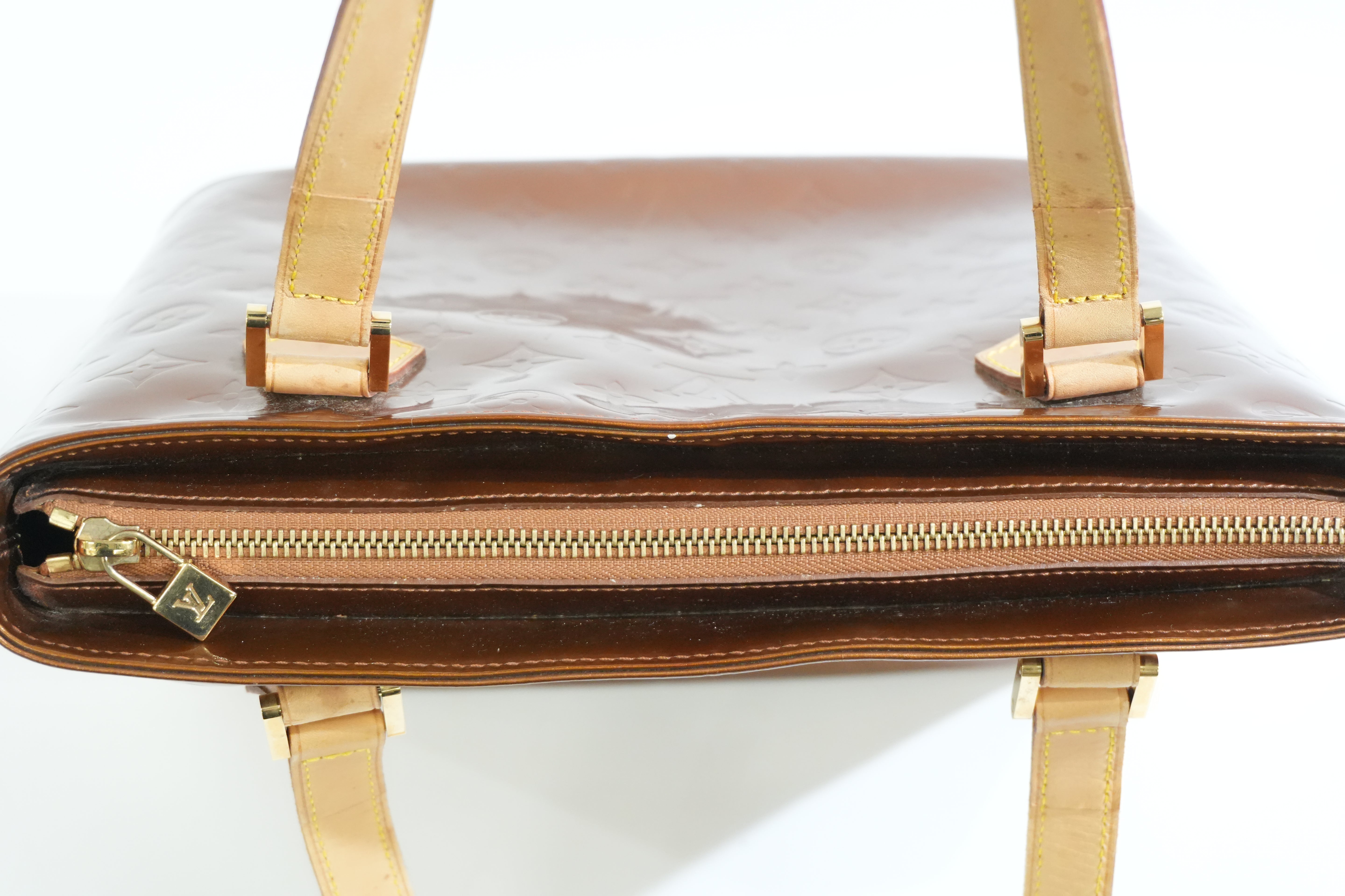Pre-owned Louis Vuitton Vernis Houston Handbag Bronze