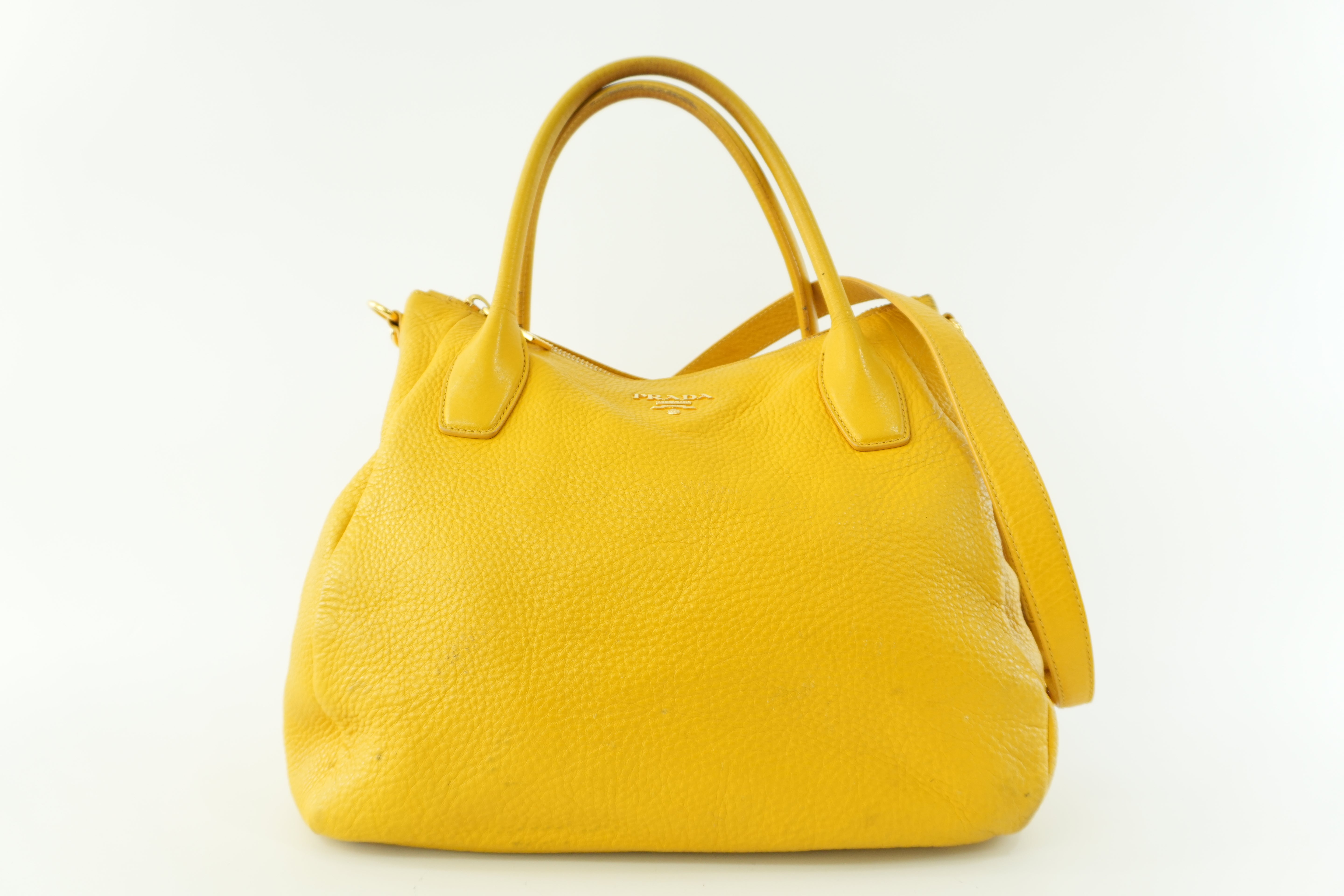 Pre-owned Prada Leather Two Way Shoulder Bag Yellow