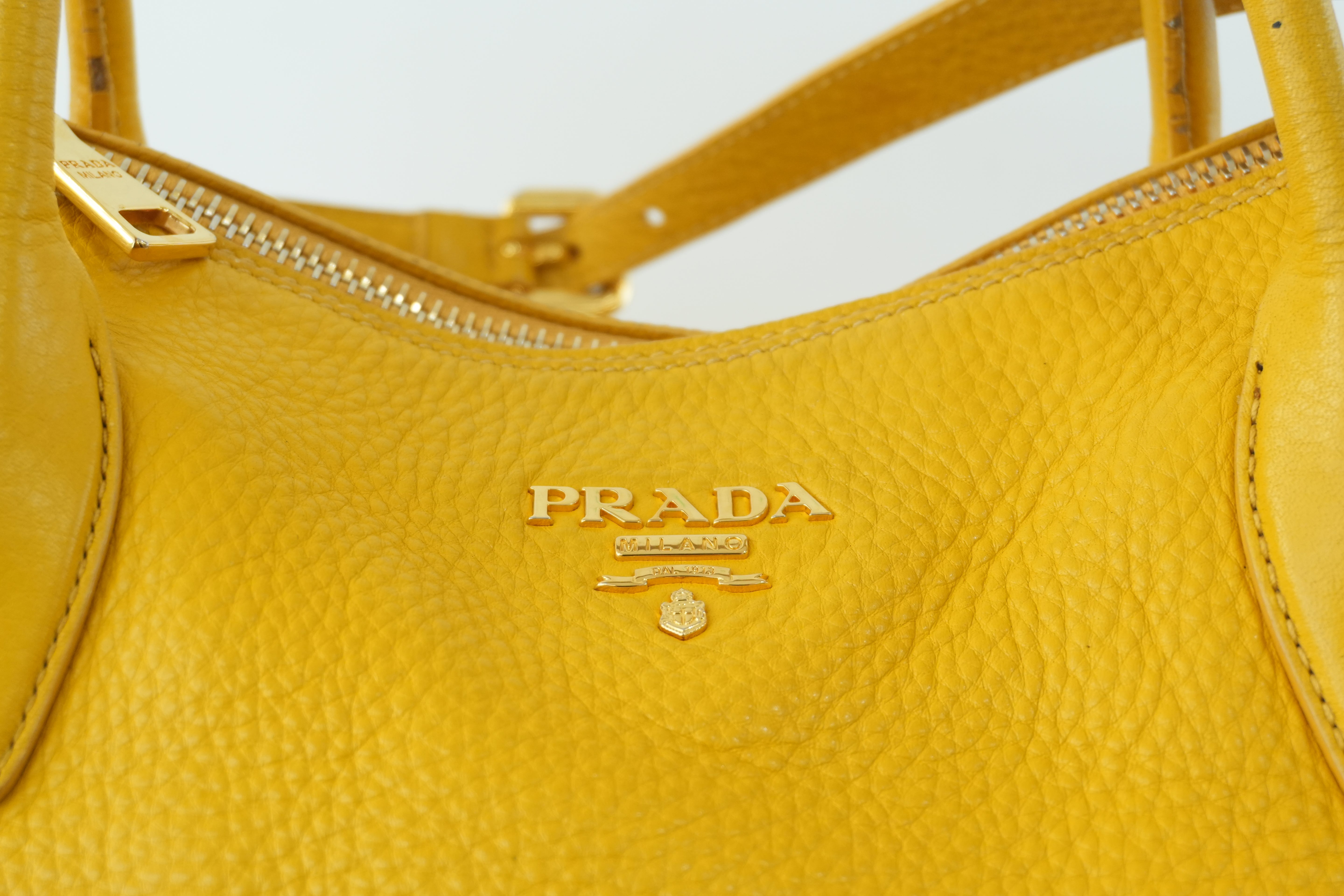 Pre-owned Prada Leather Two Way Shoulder Bag Yellow