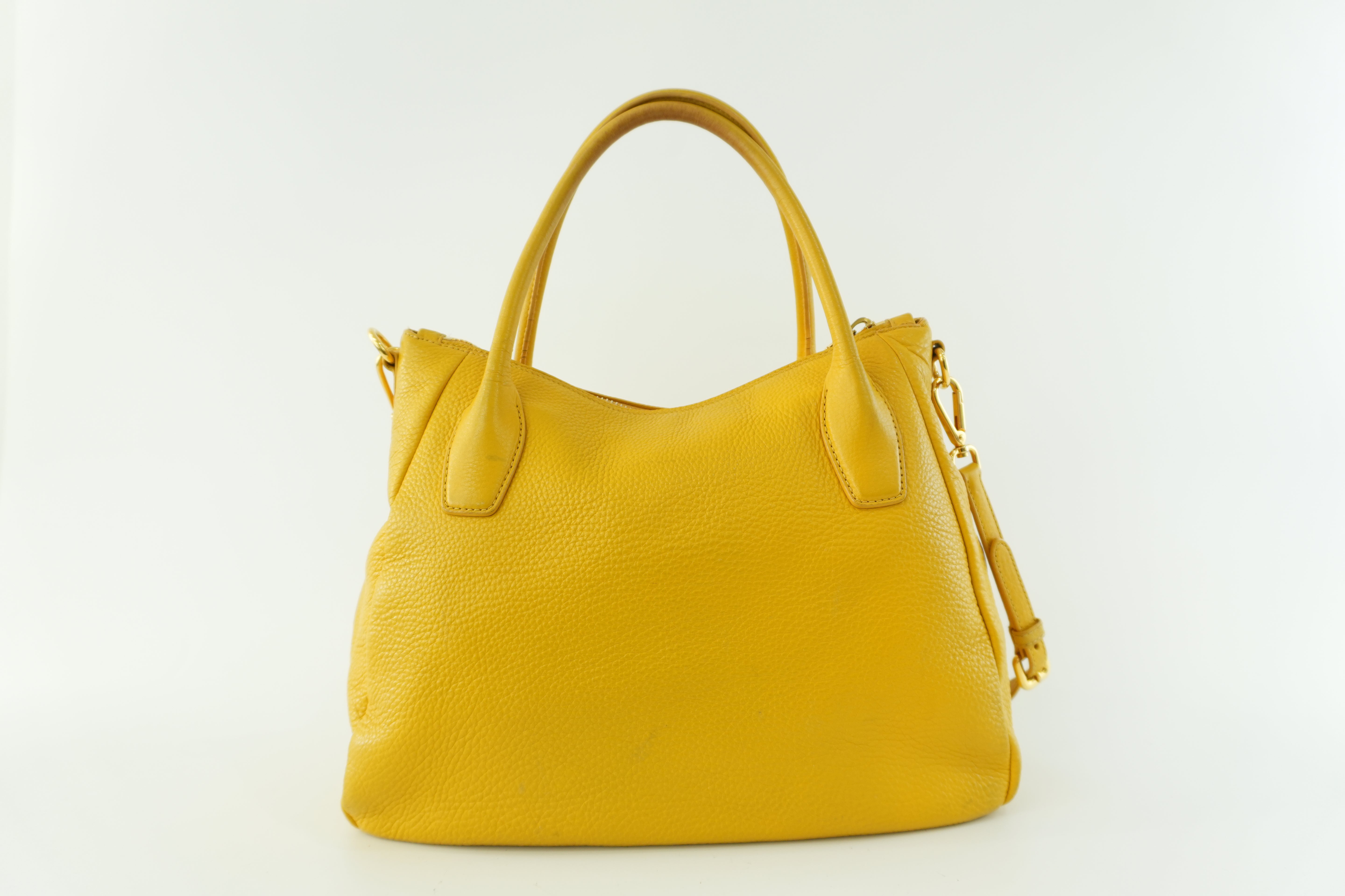 Pre-owned Prada Leather Two Way Shoulder Bag Yellow