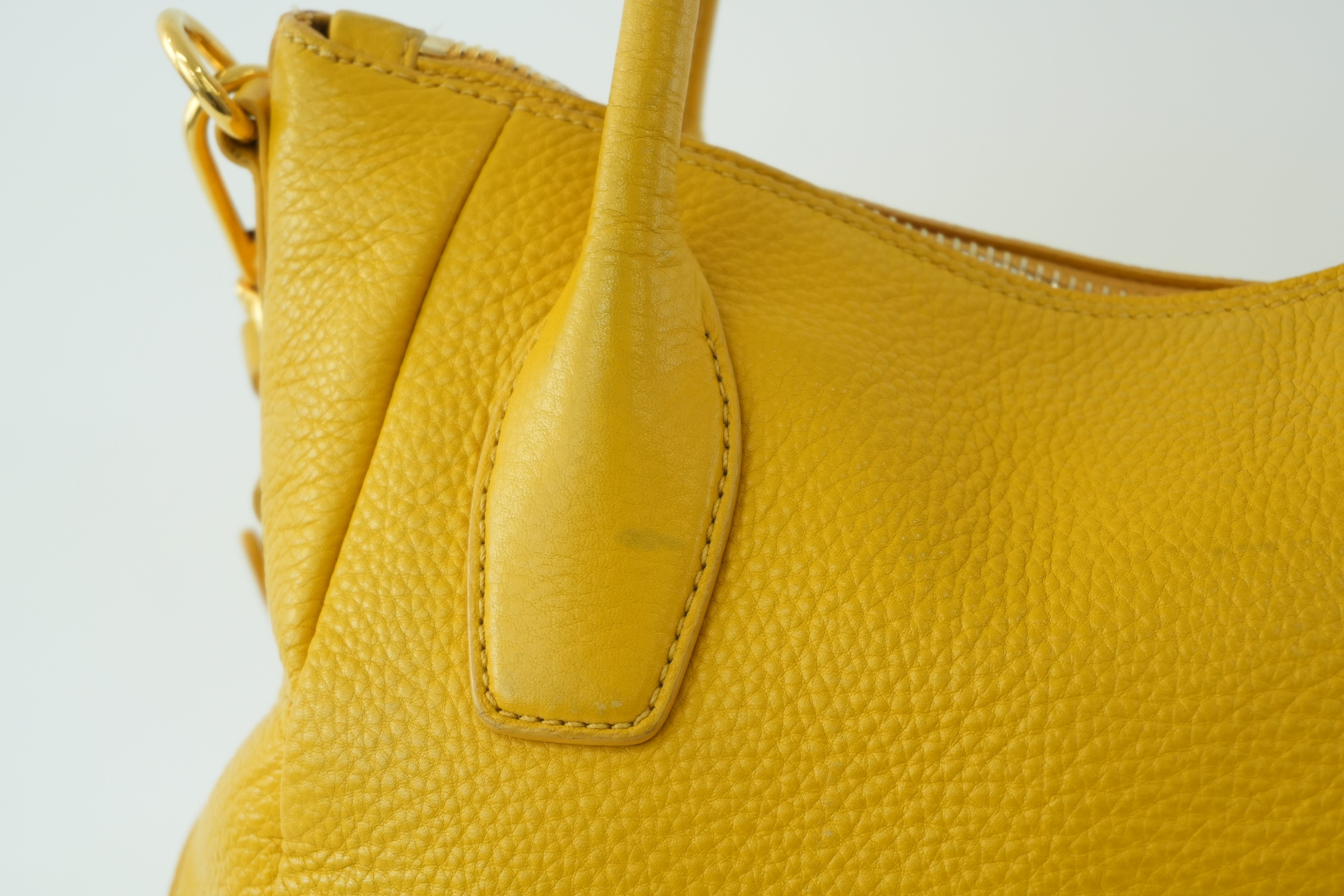 Pre-owned Prada Leather Two Way Shoulder Bag Yellow