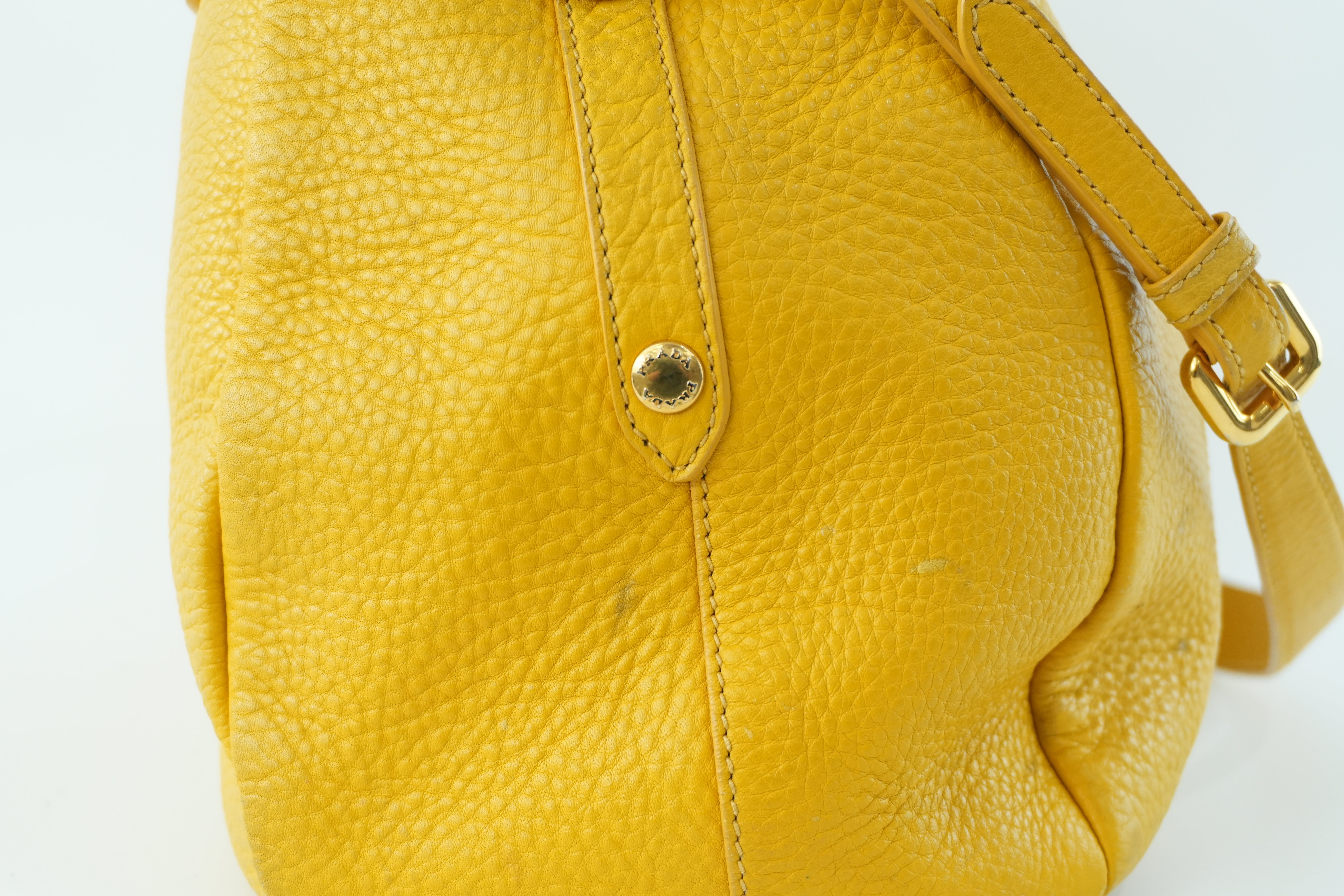 Pre-owned Prada Leather Two Way Shoulder Bag Yellow