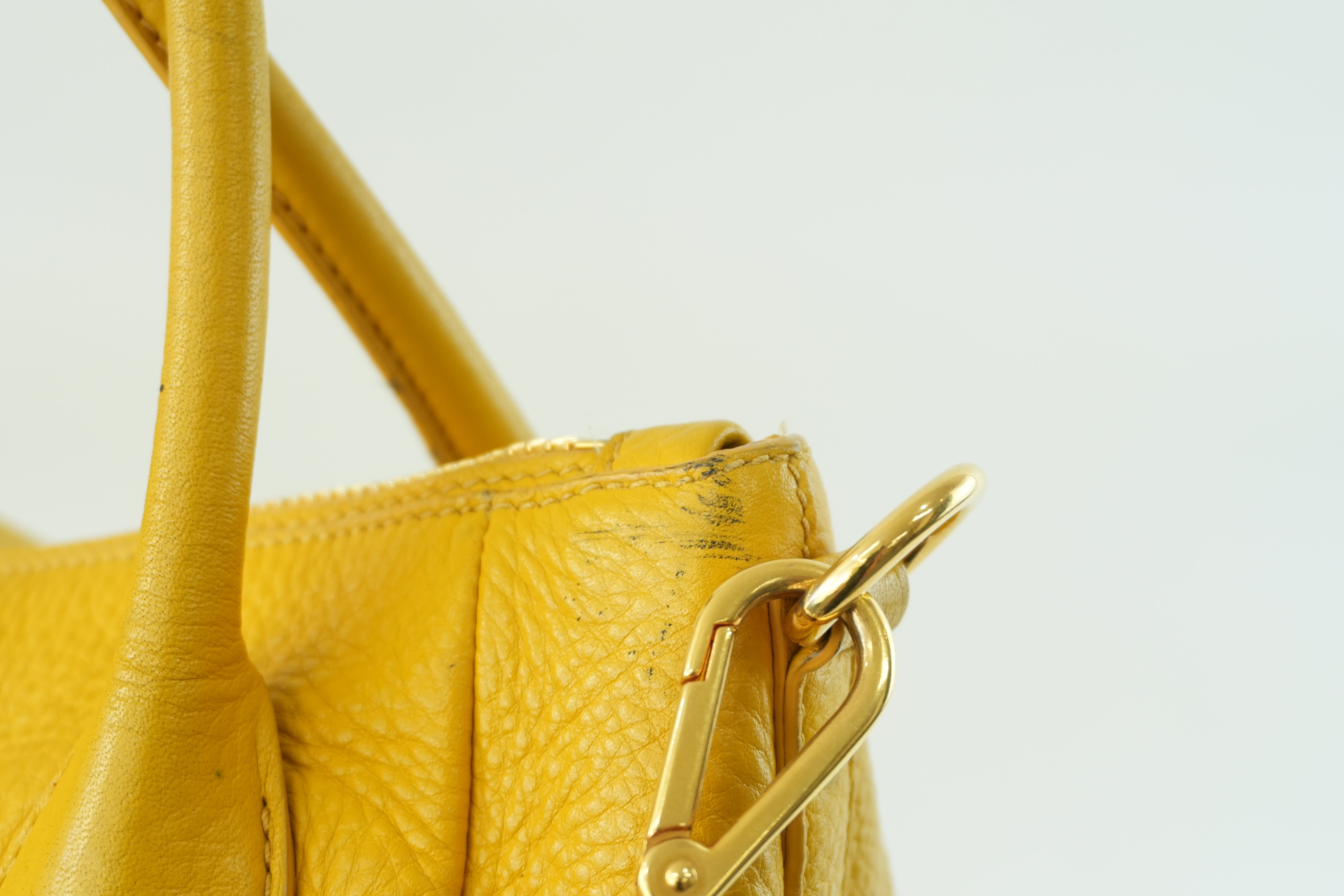 Pre-owned Prada Leather Two Way Shoulder Bag Yellow