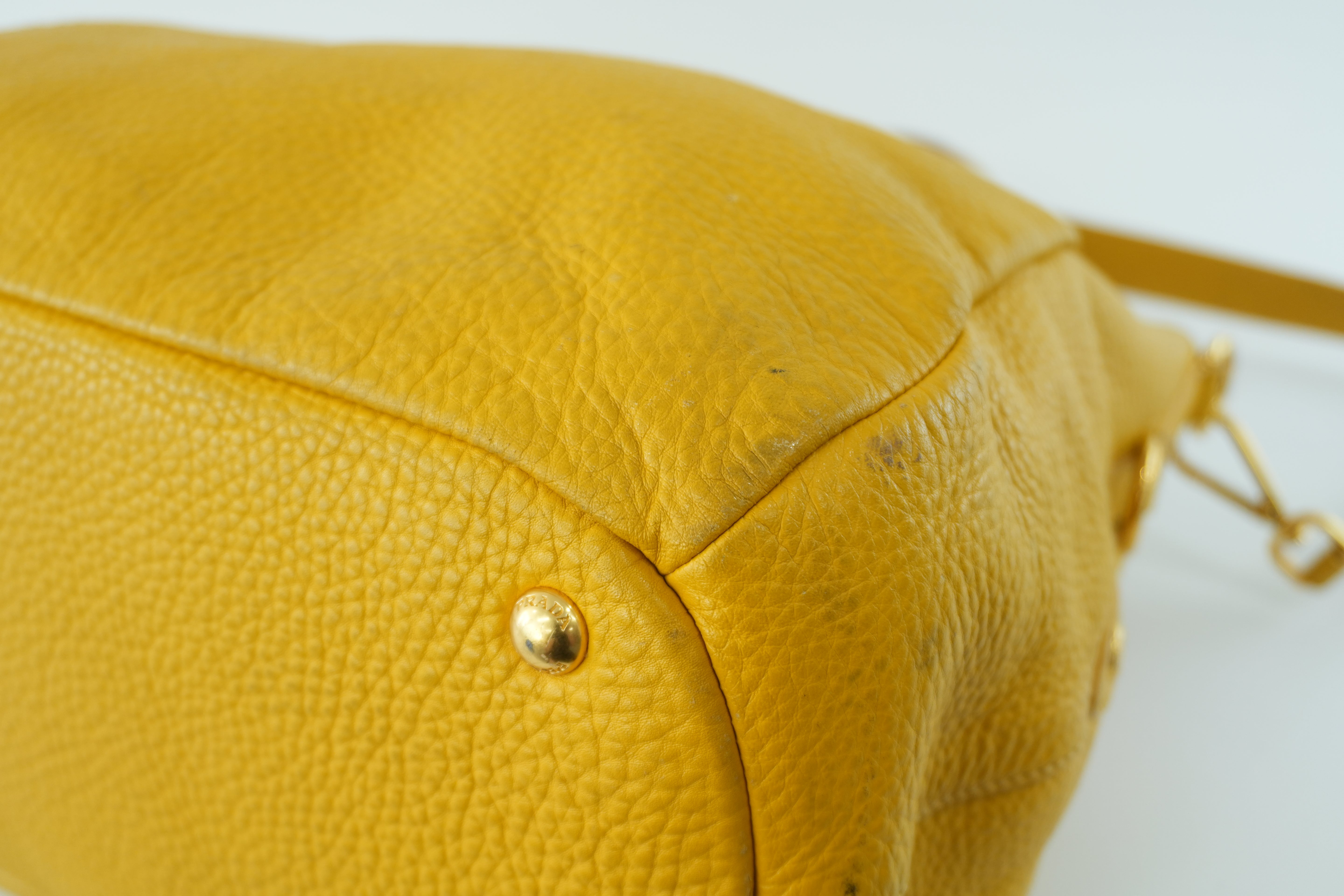 Pre-owned Prada Leather Two Way Shoulder Bag Yellow