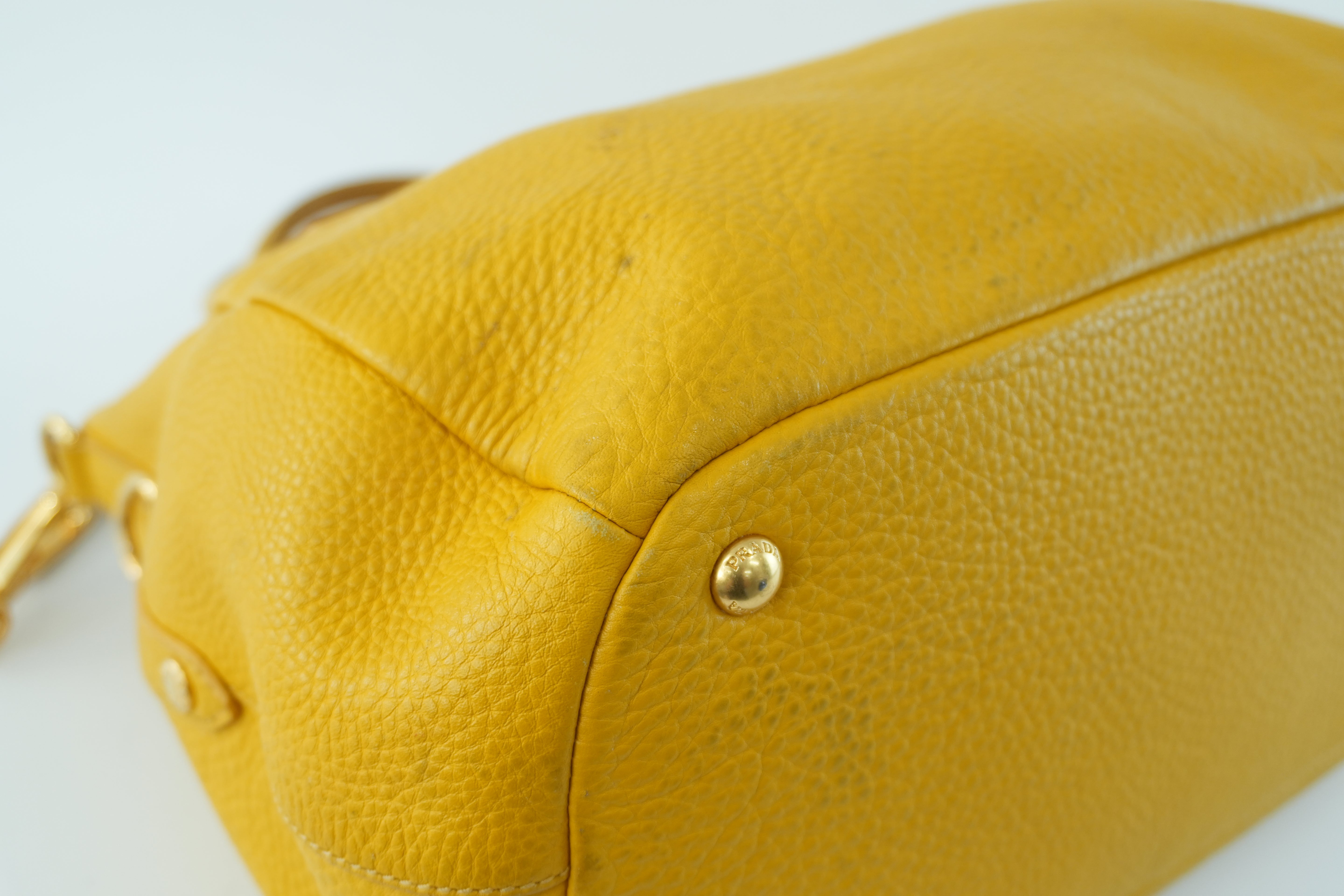 Pre-owned Prada Leather Two Way Shoulder Bag Yellow