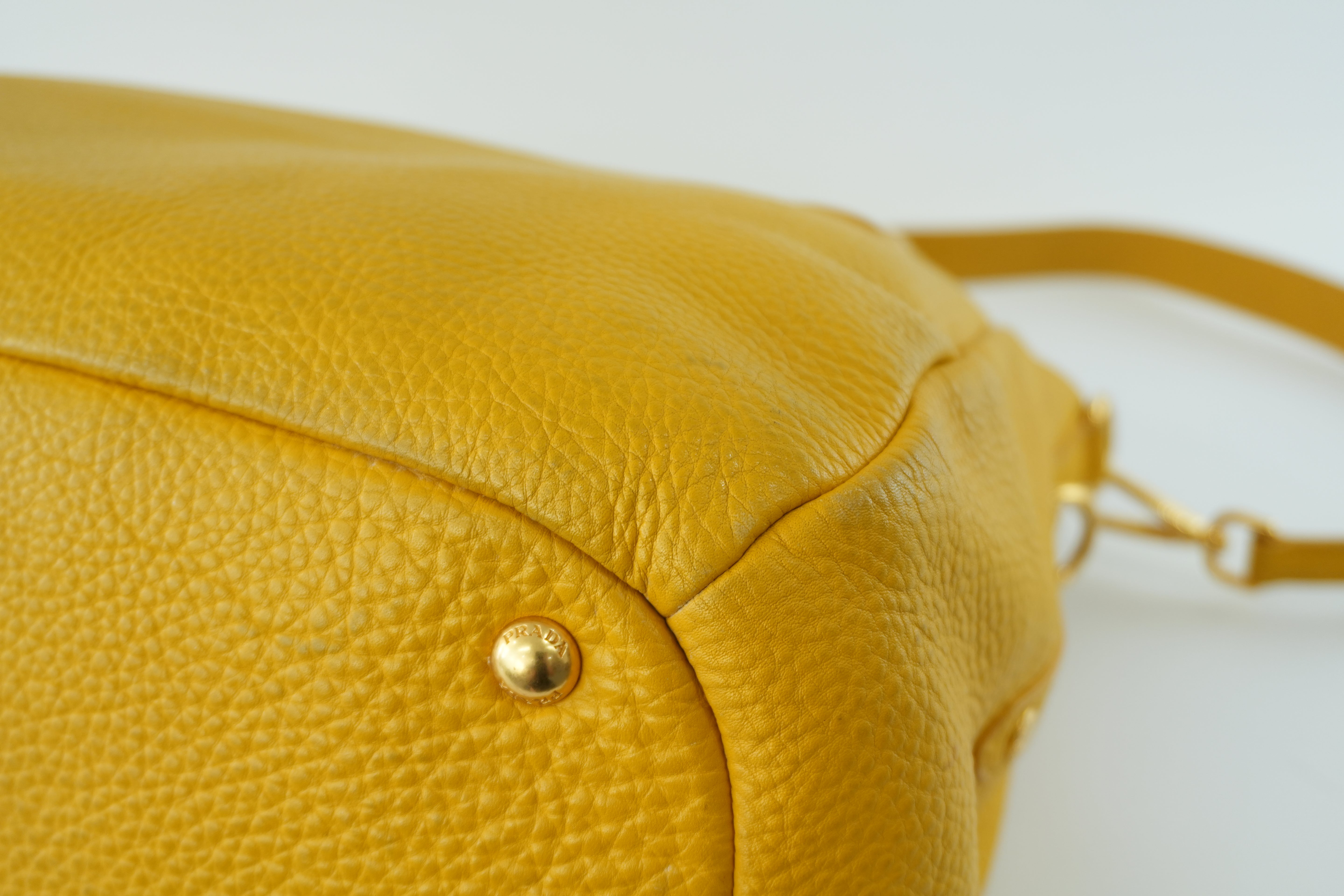 Pre-owned Prada Leather Two Way Shoulder Bag Yellow