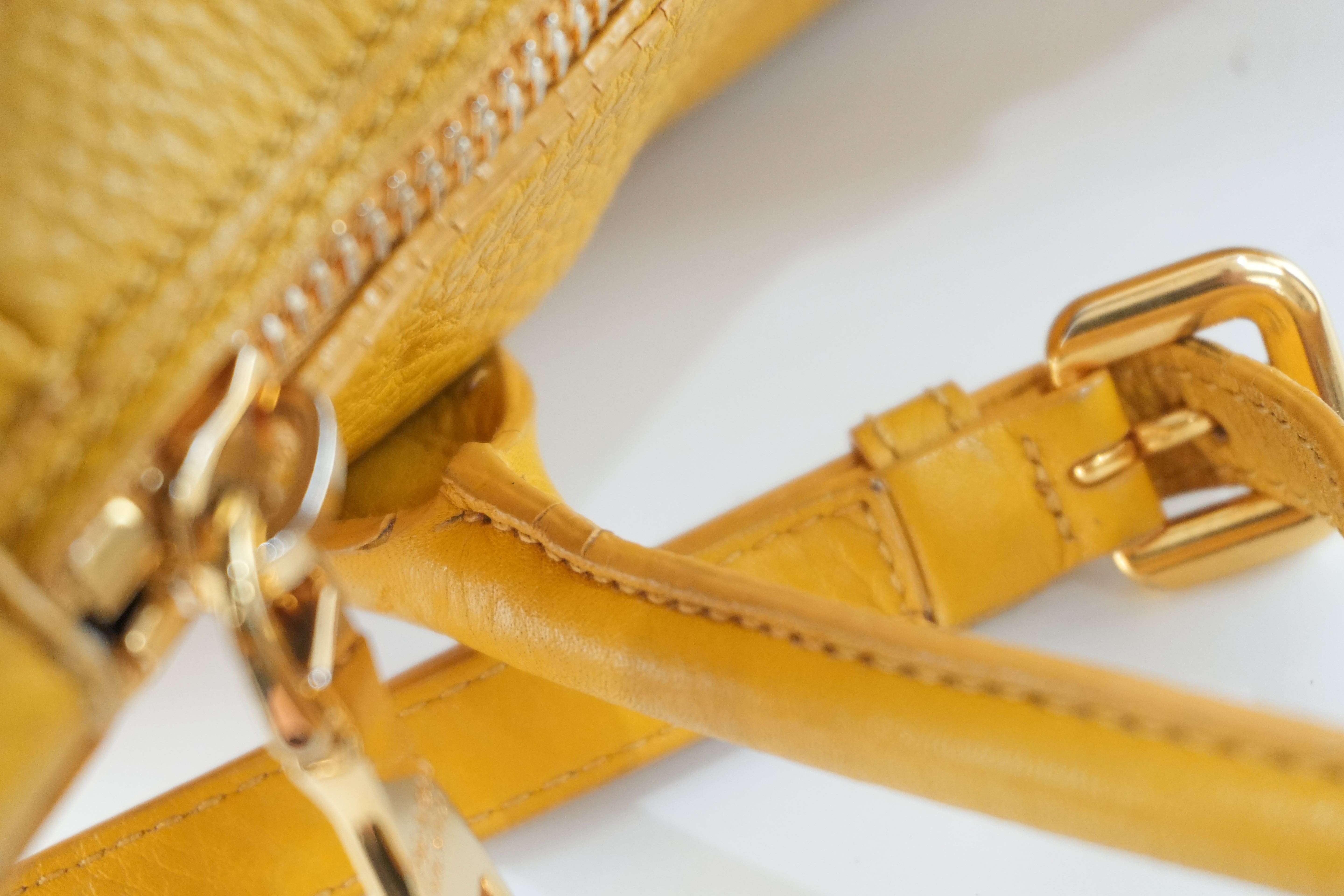 Pre-owned Prada Leather Two Way Shoulder Bag Yellow