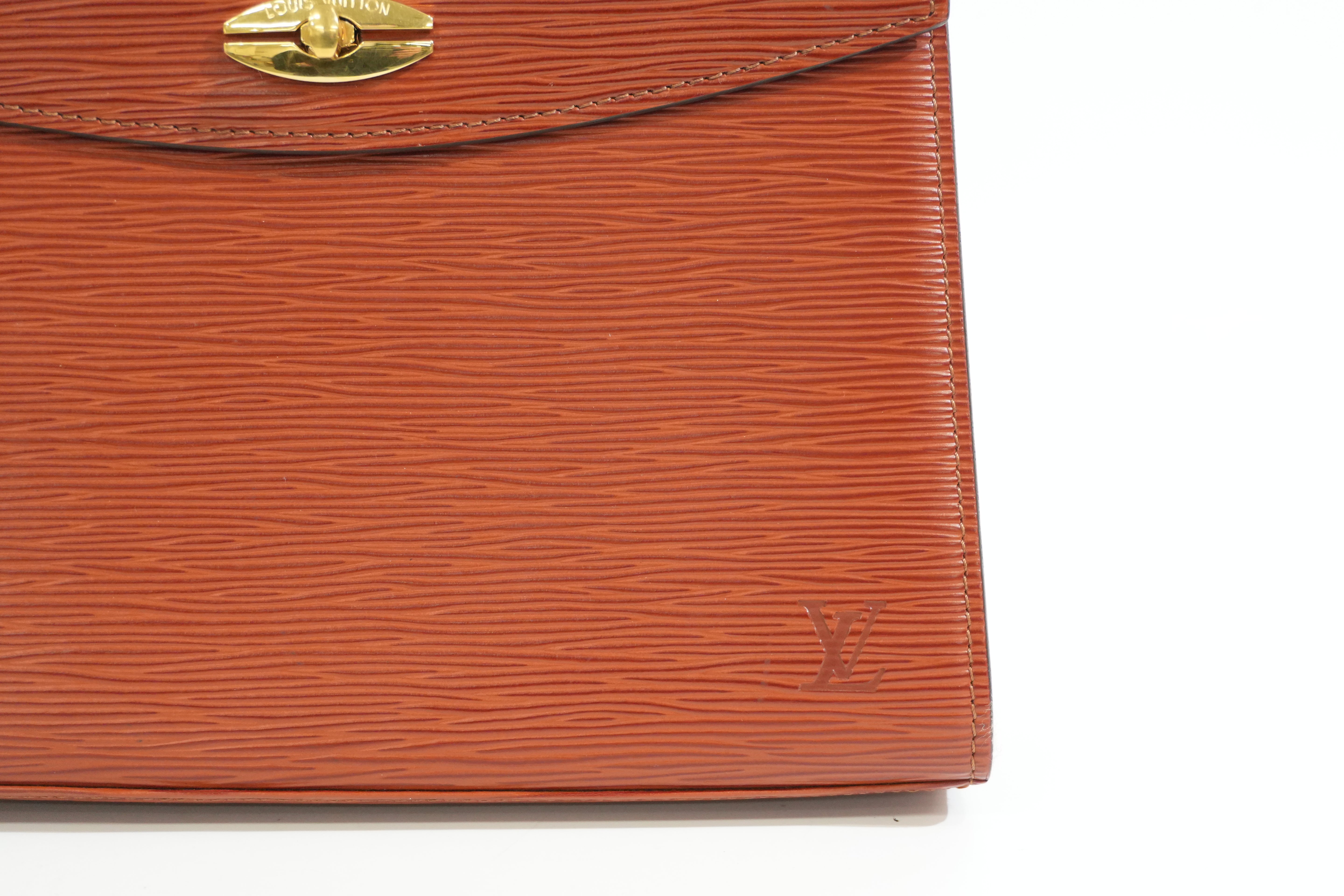 Pre-owned Louis Vuitton Epi Malesherbe Top Handle Handbag Kenya Brown