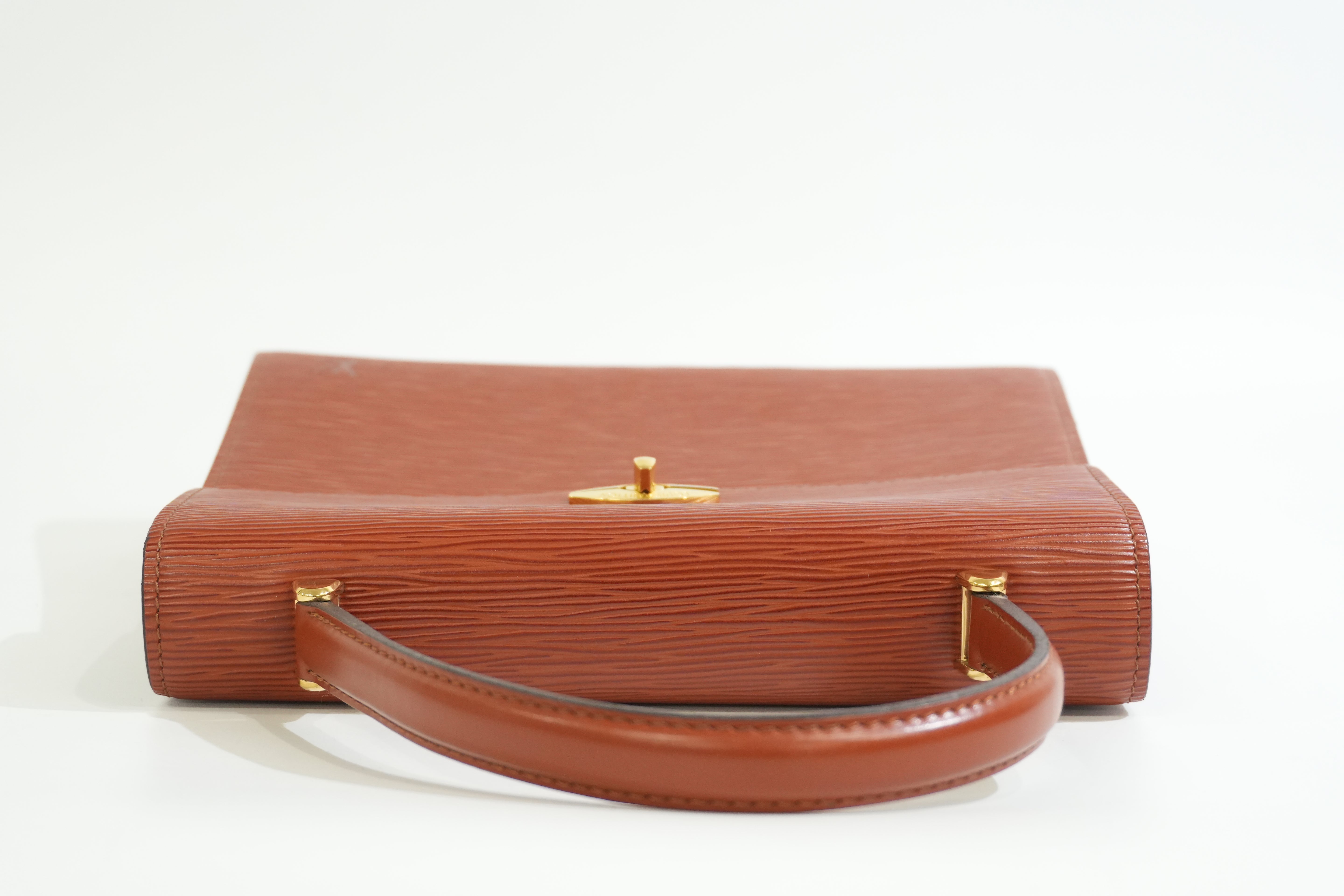 Pre-owned Louis Vuitton Epi Malesherbe Top Handle Handbag Kenya Brown