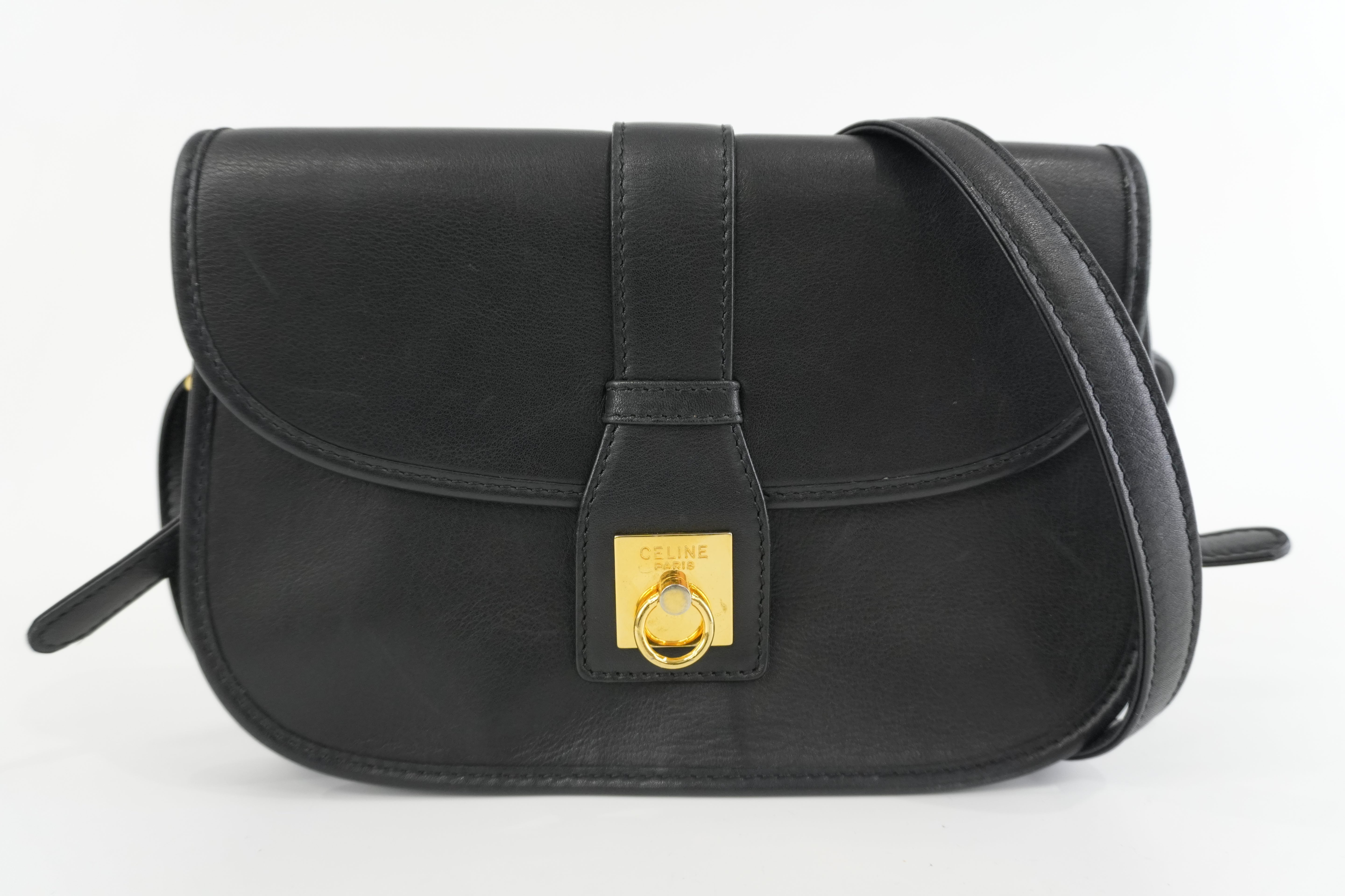Celine Shoulder Bag Black Leather Used