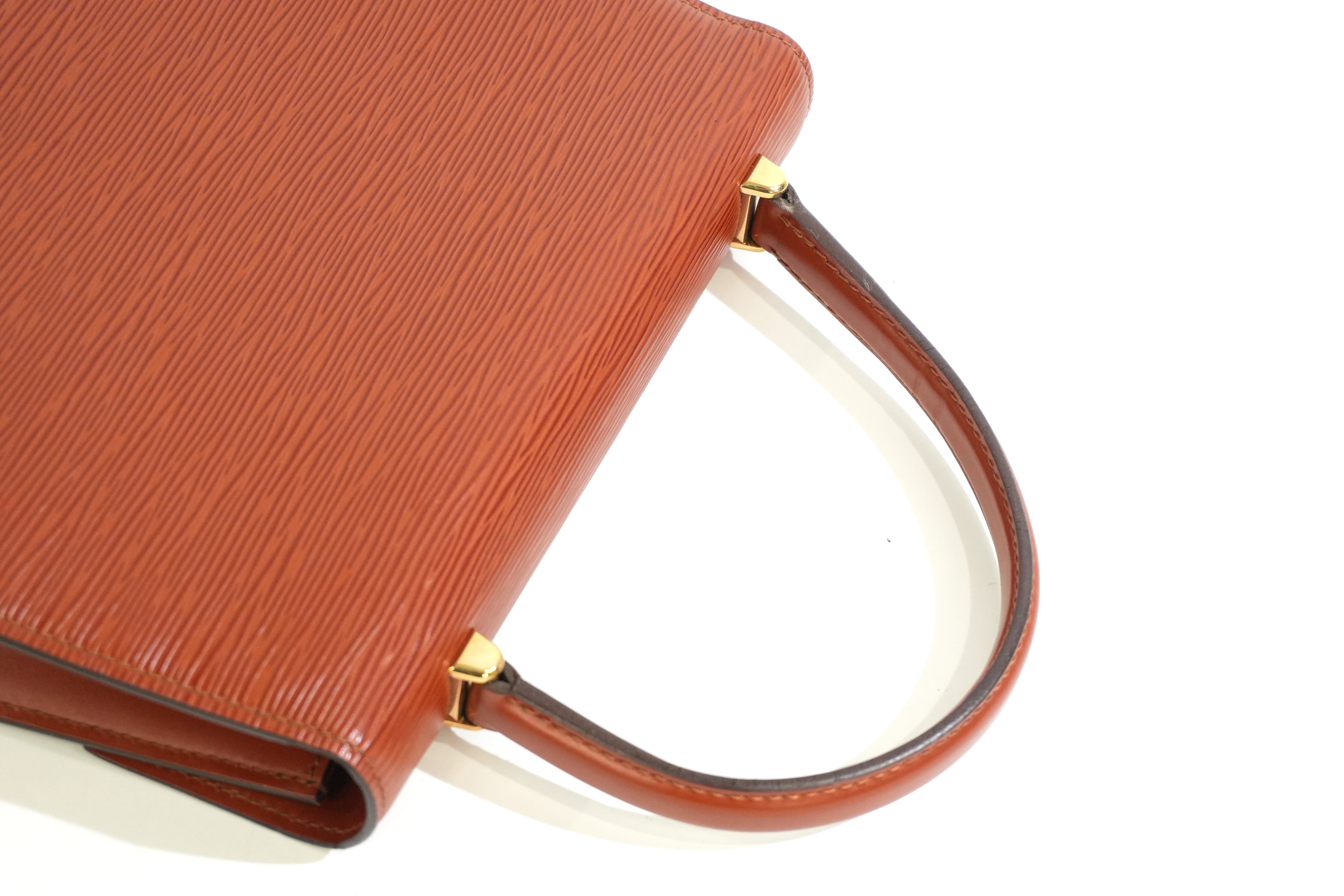 Pre-owned Louis Vuitton Epi Malesherbe Top Handle Handbag Kenya Brown