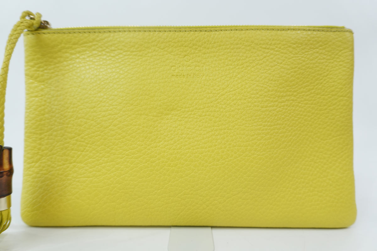 Pre-owned Gucci Bamboo Clutch Neon Green