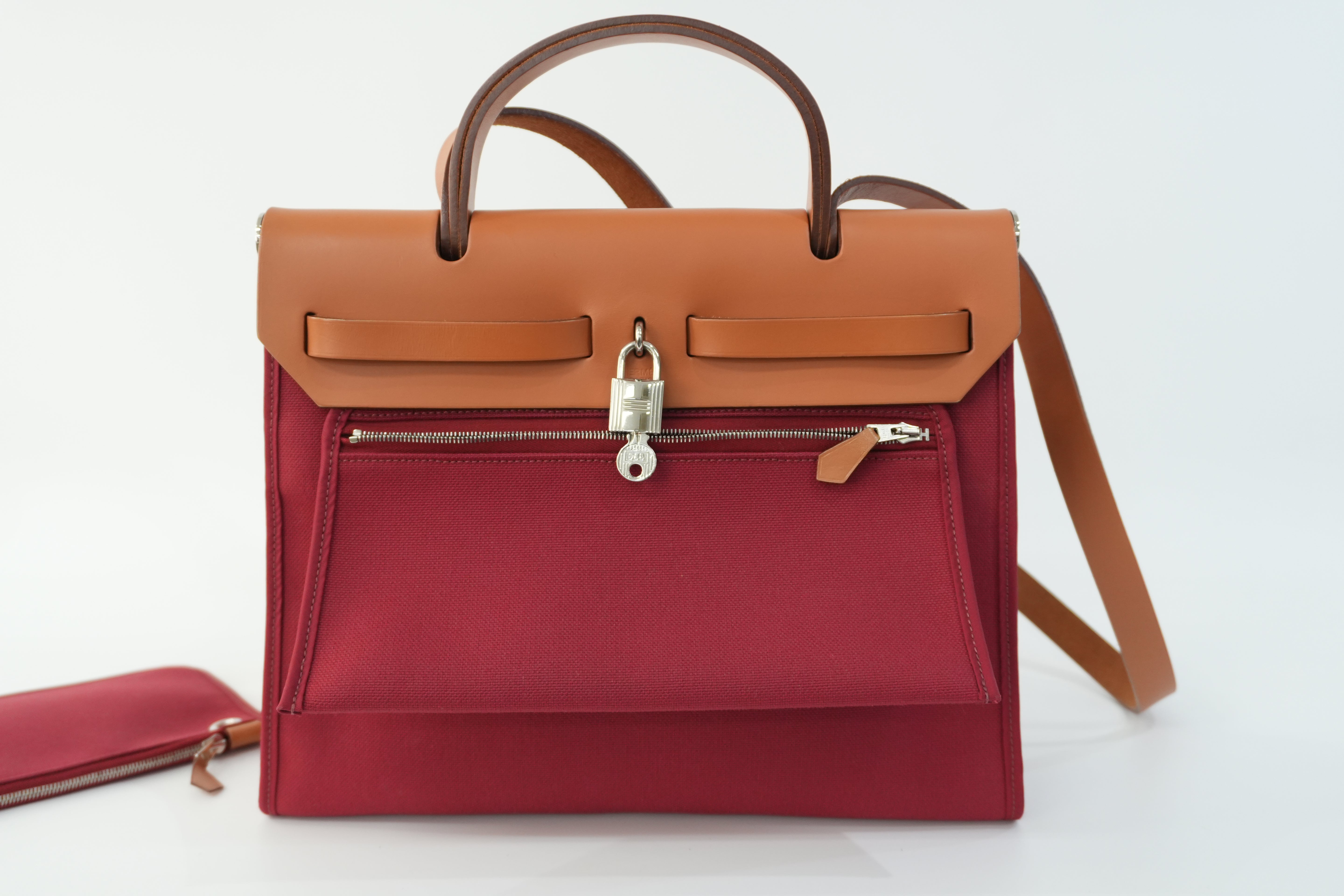 Pre-owned Hermes Canvas Herzip Tote Bag Red Orange