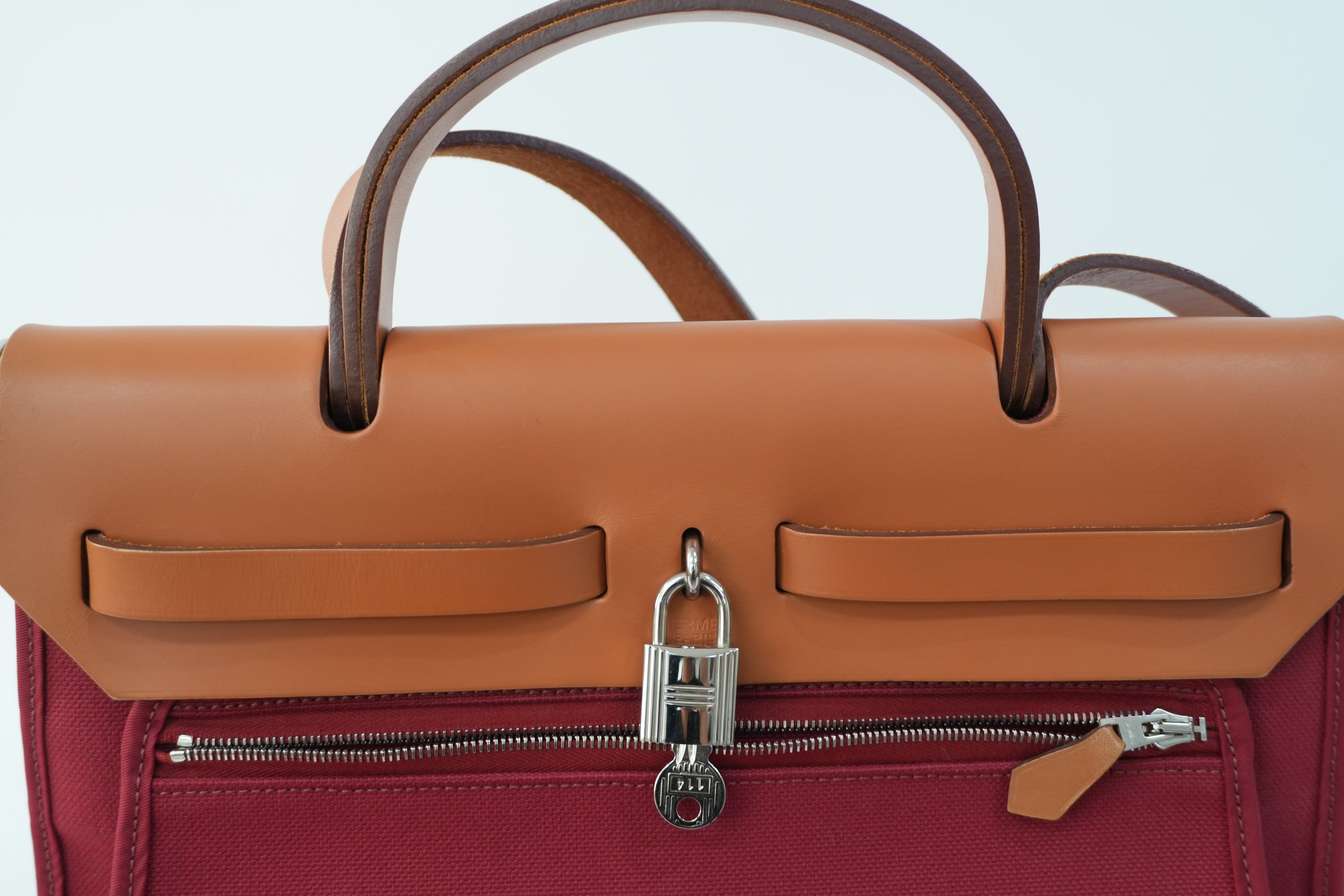 Pre-owned Hermes Canvas Herzip Tote Bag Red Orange