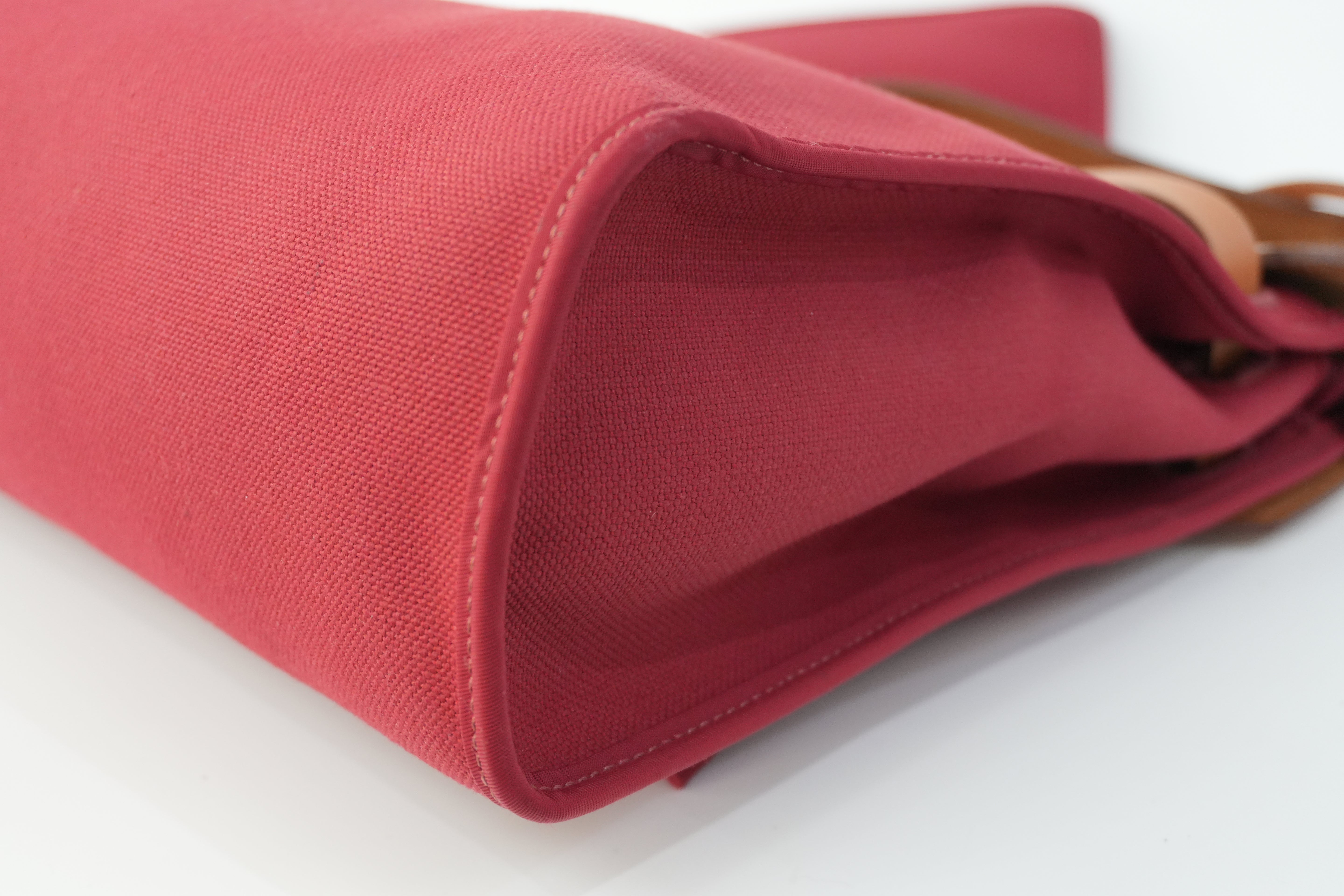 Pre-owned Hermes Canvas Herzip Tote Bag Red Orange