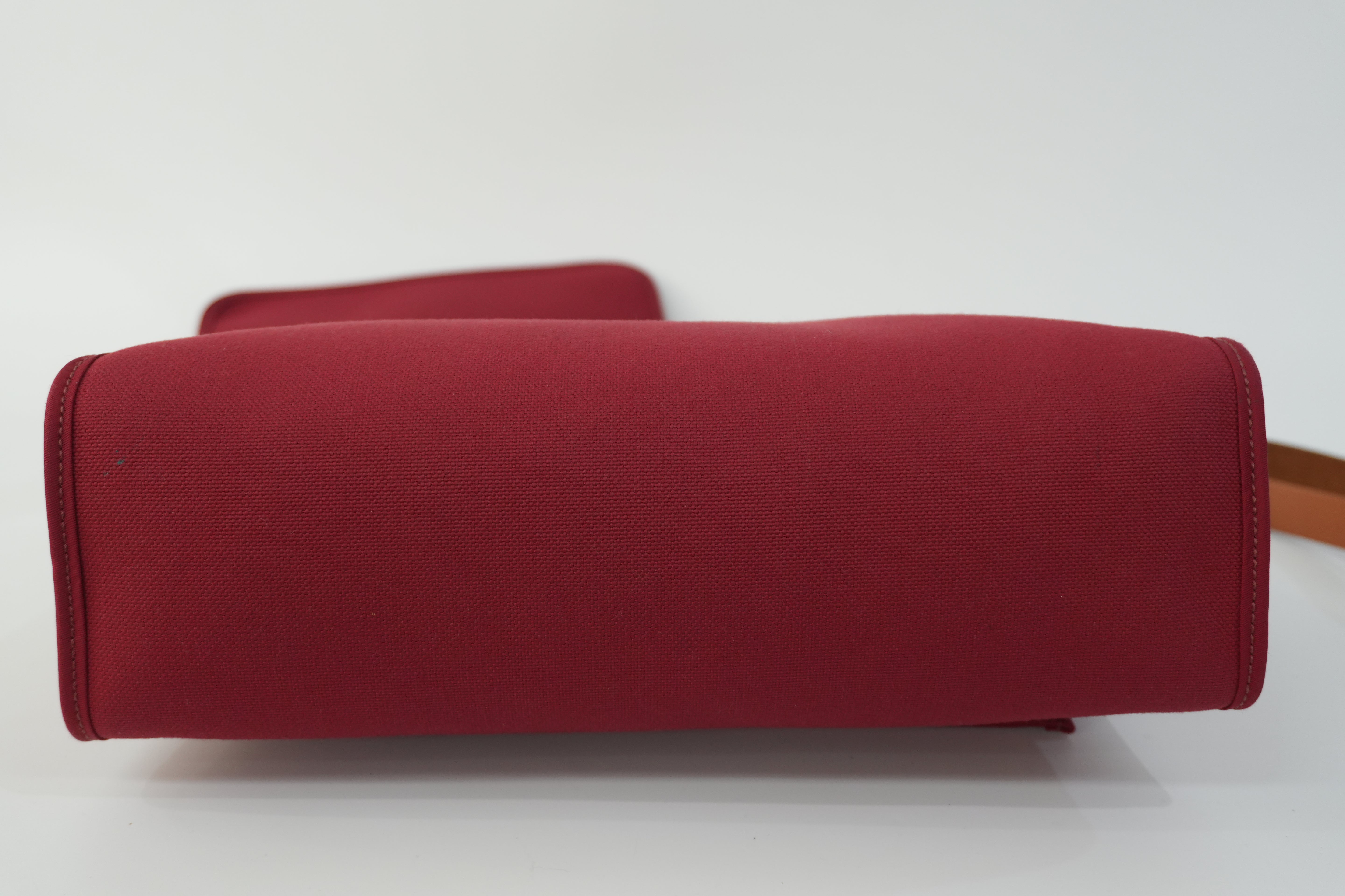 Pre-owned Hermes Canvas Herzip Tote Bag Red Orange