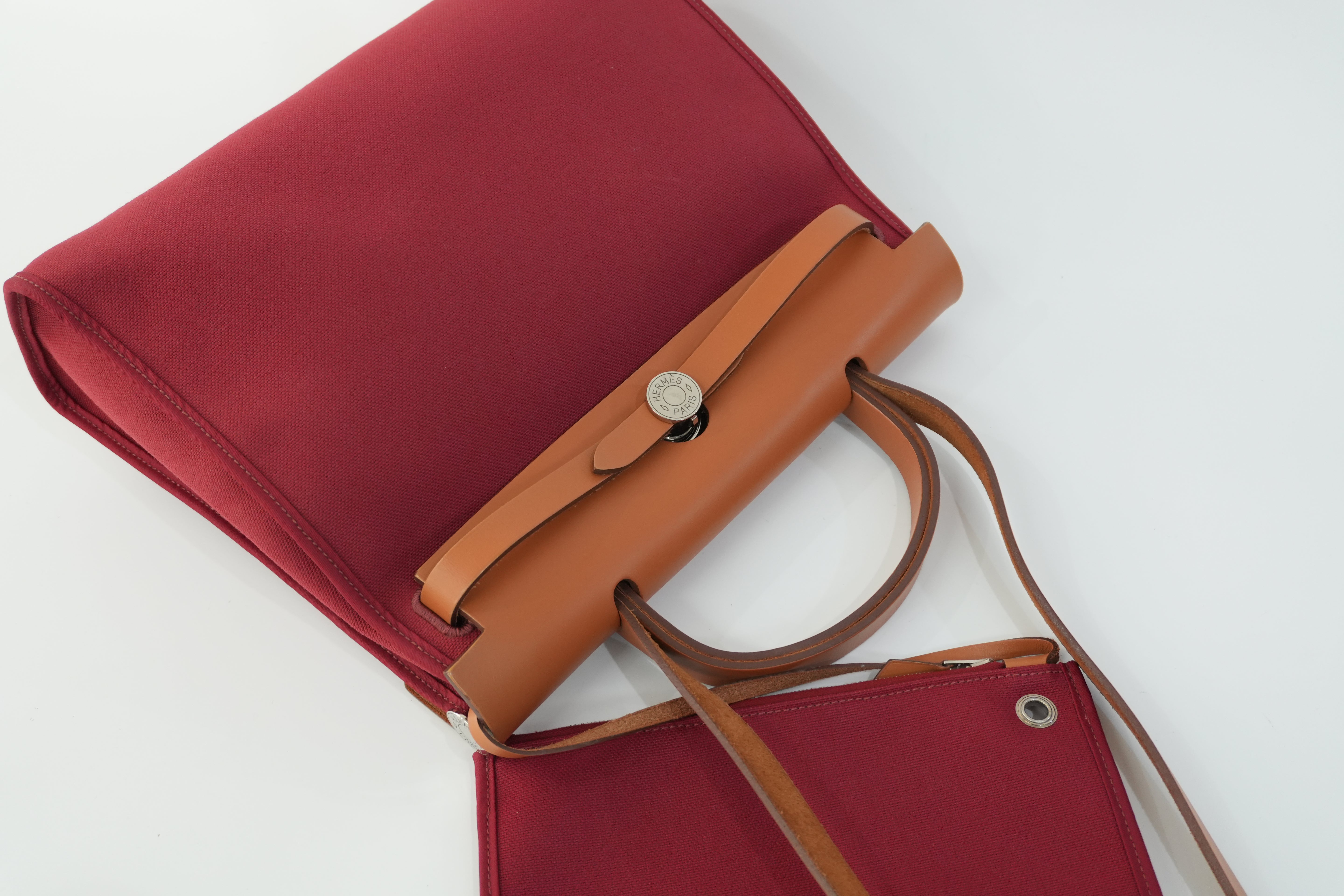 Pre-owned Hermes Canvas Herzip Tote Bag Red Orange