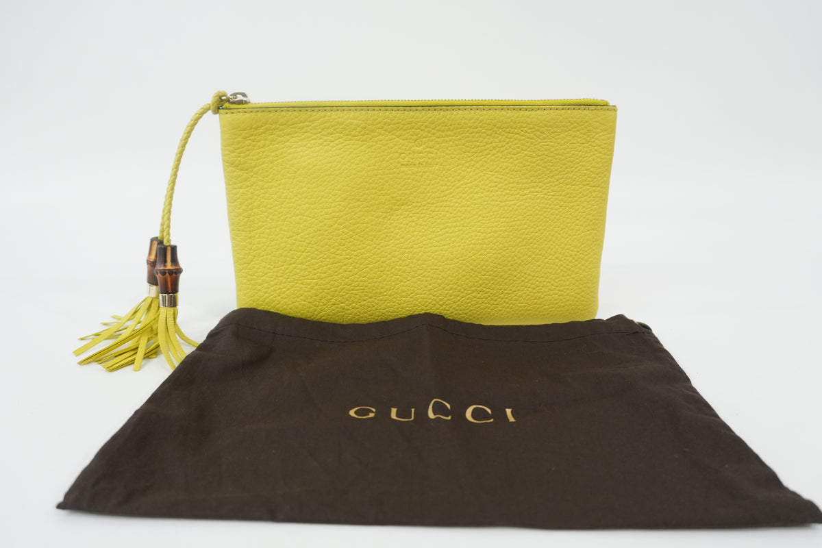 Pre-owned Gucci Bamboo Clutch Neon Green