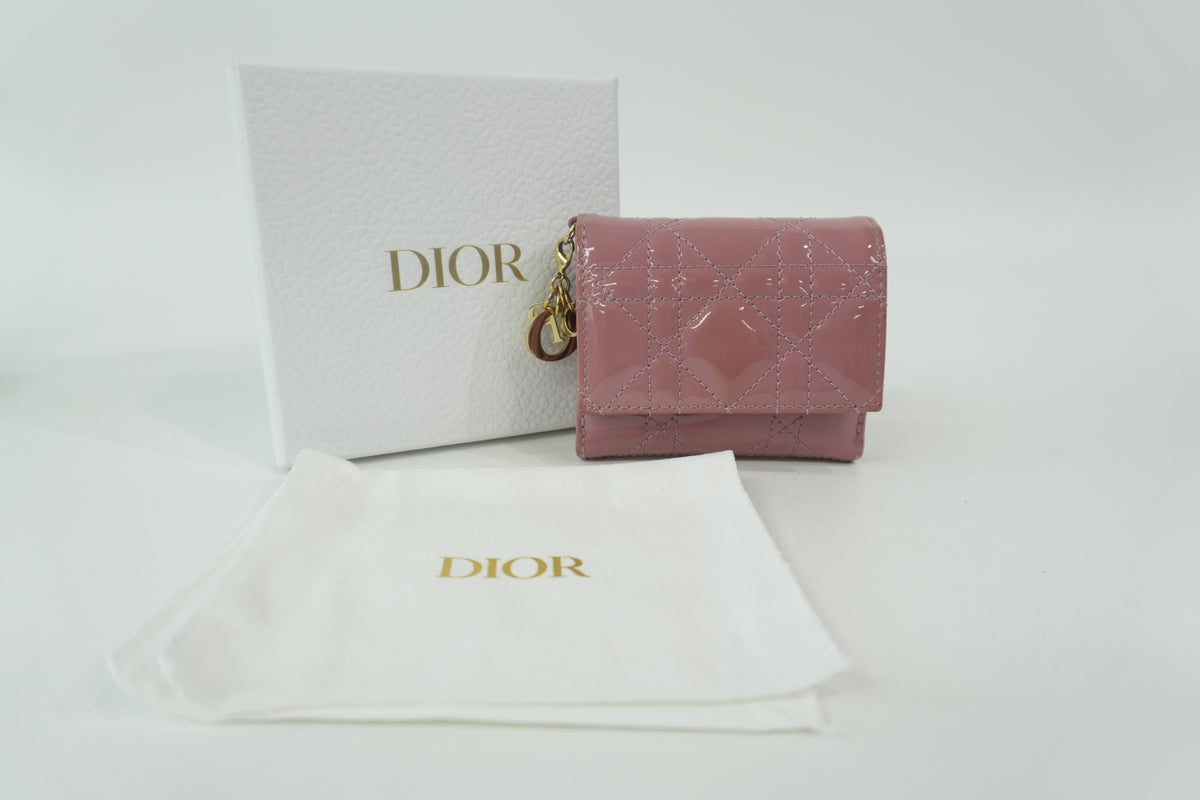 Pre-Owned Lady Dior Lotus Compact Wallet Pink