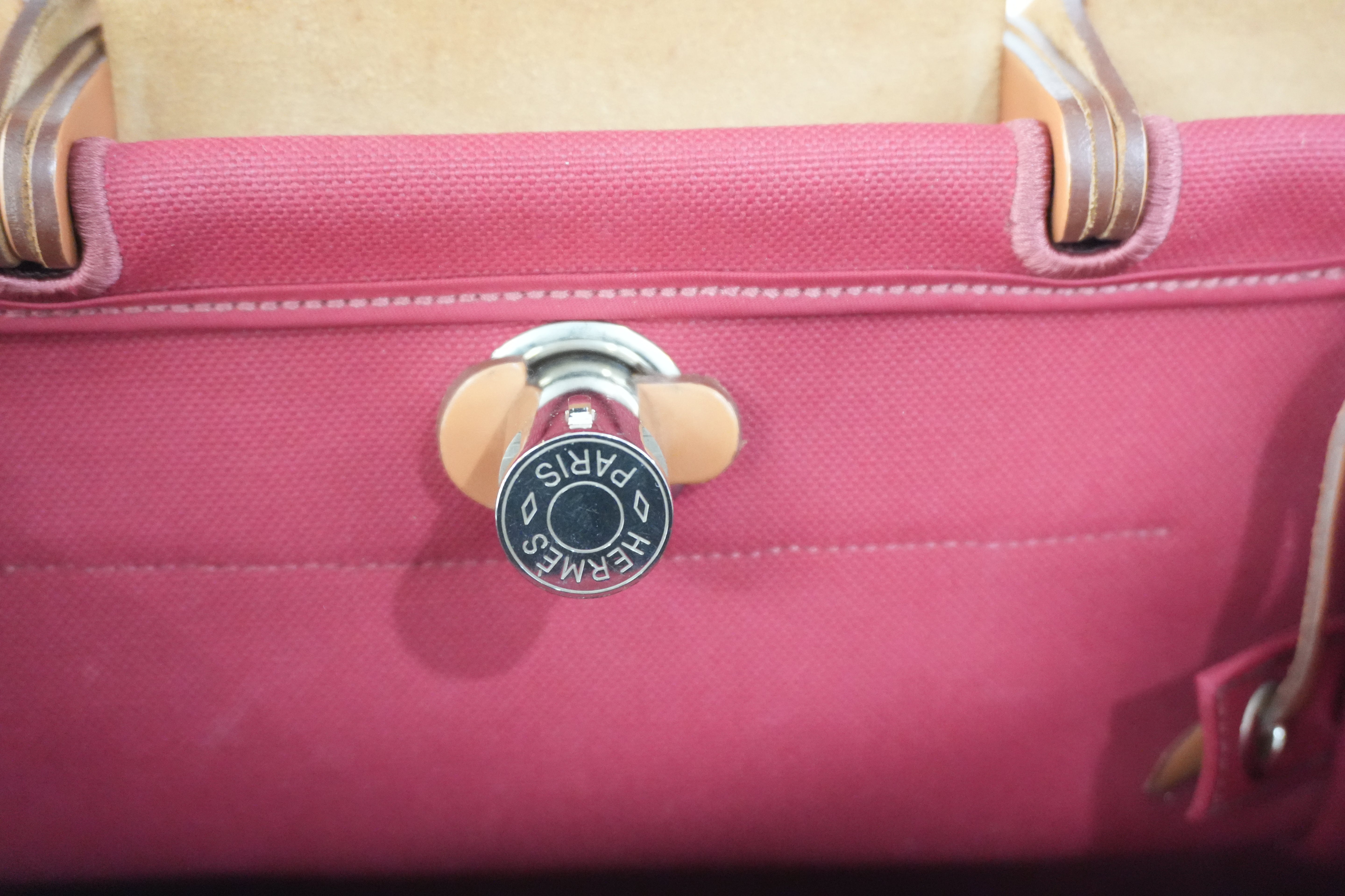 Pre-owned Hermes Canvas Herzip Tote Bag Red Orange