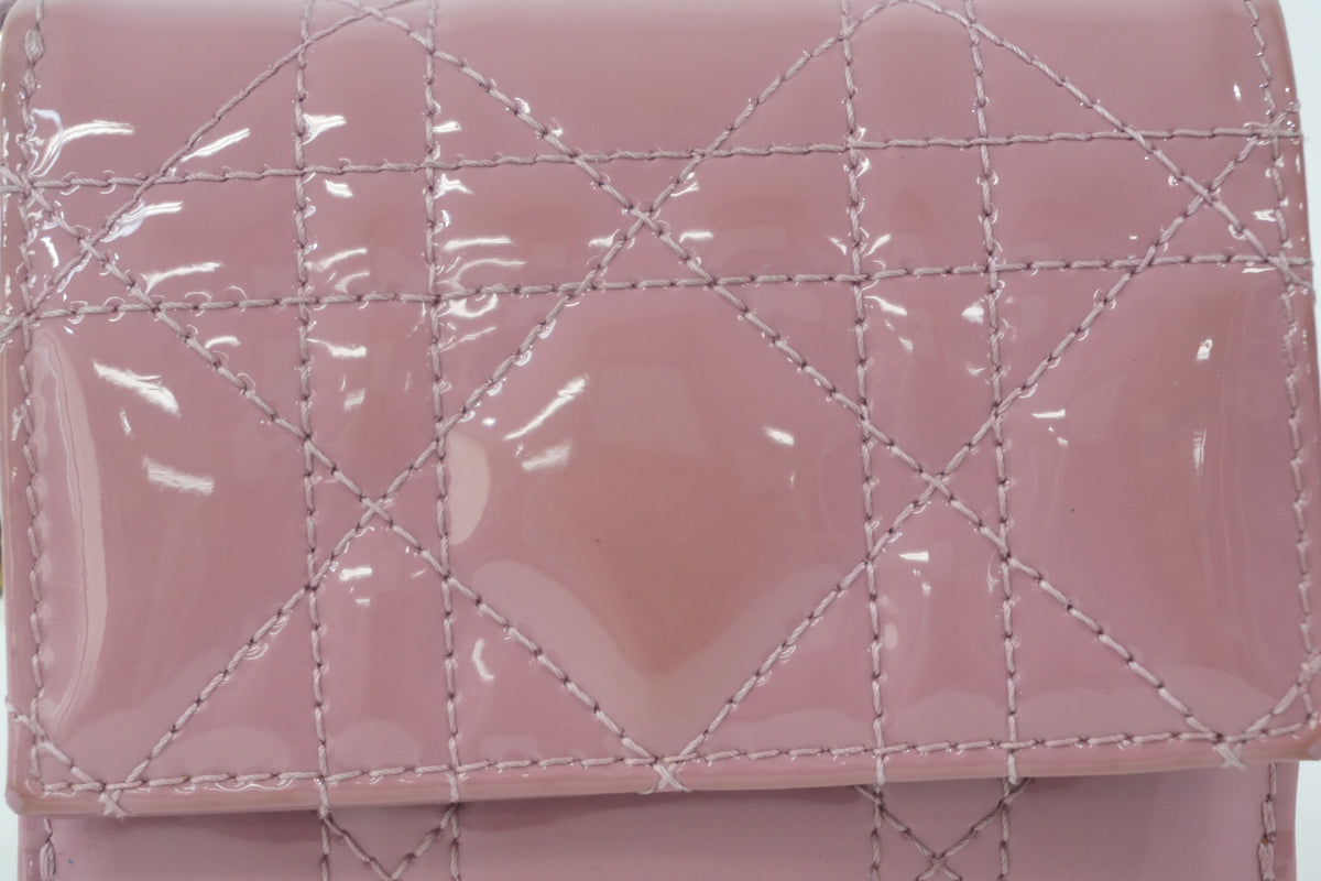 Pre-Owned Lady Dior Lotus Compact Wallet Pink