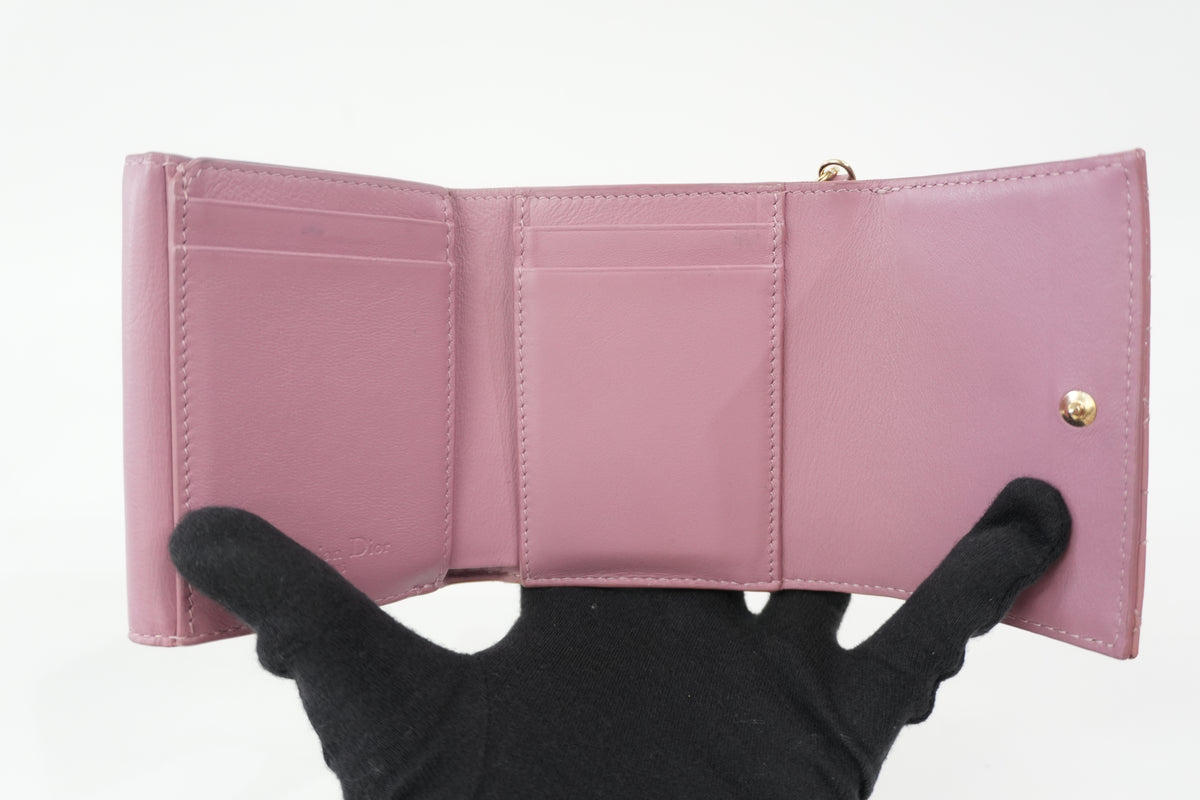 Pre-Owned Lady Dior Lotus Compact Wallet Pink