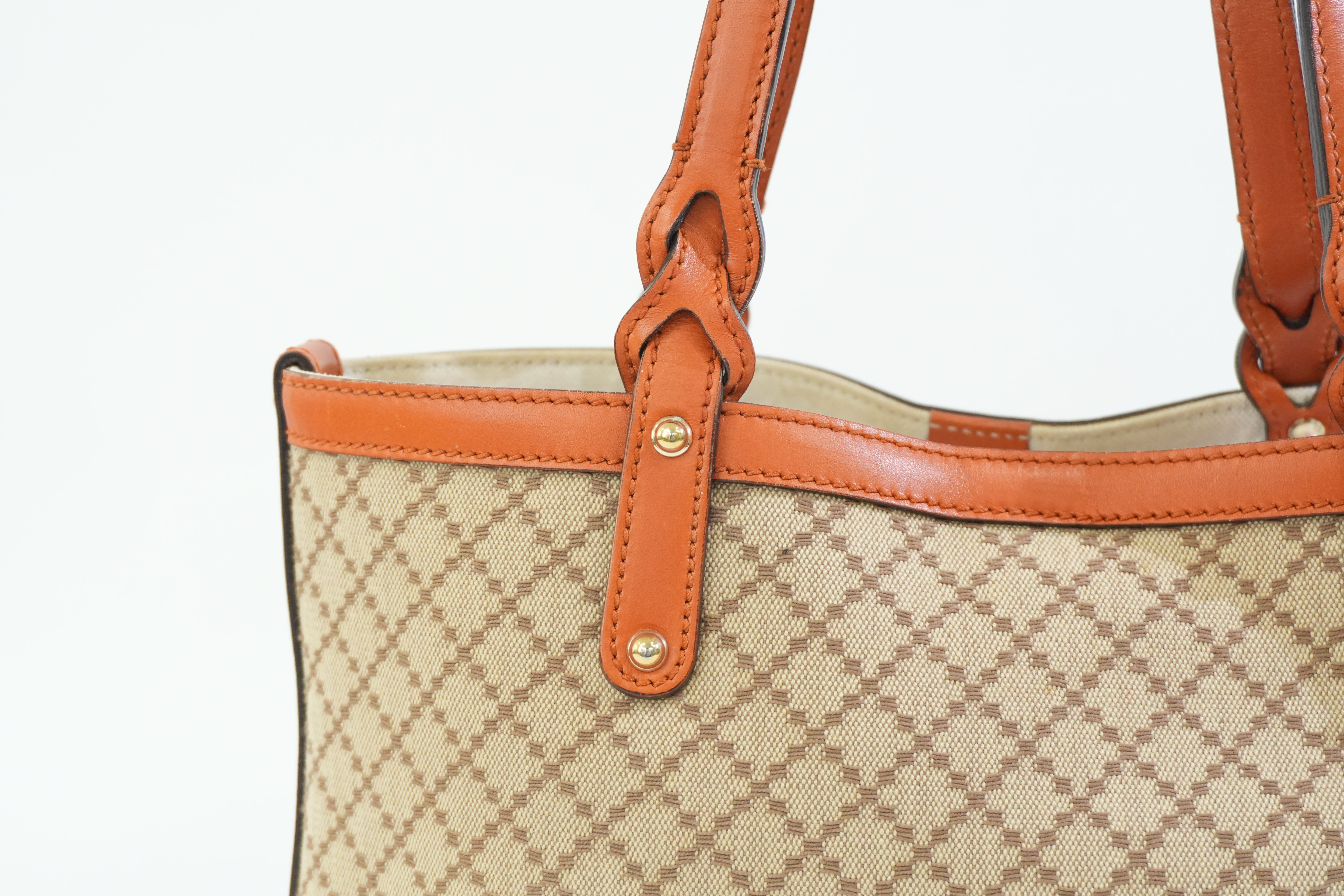 Pre-owned Gucci Fabric Canvas Diamond Tote Bag with Pouch Orange