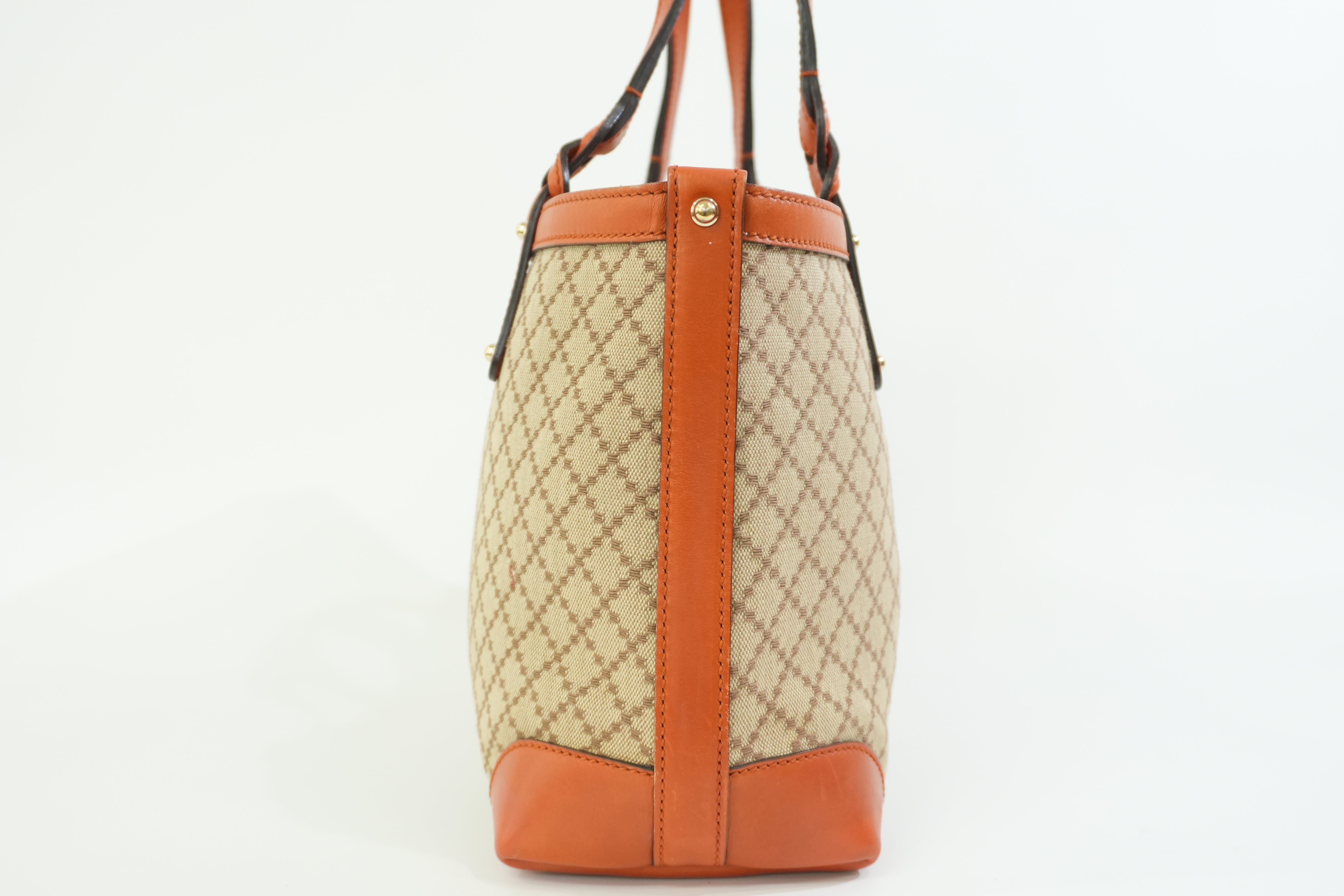 Pre-owned Gucci Fabric Canvas Diamond Tote Bag with Pouch Orange