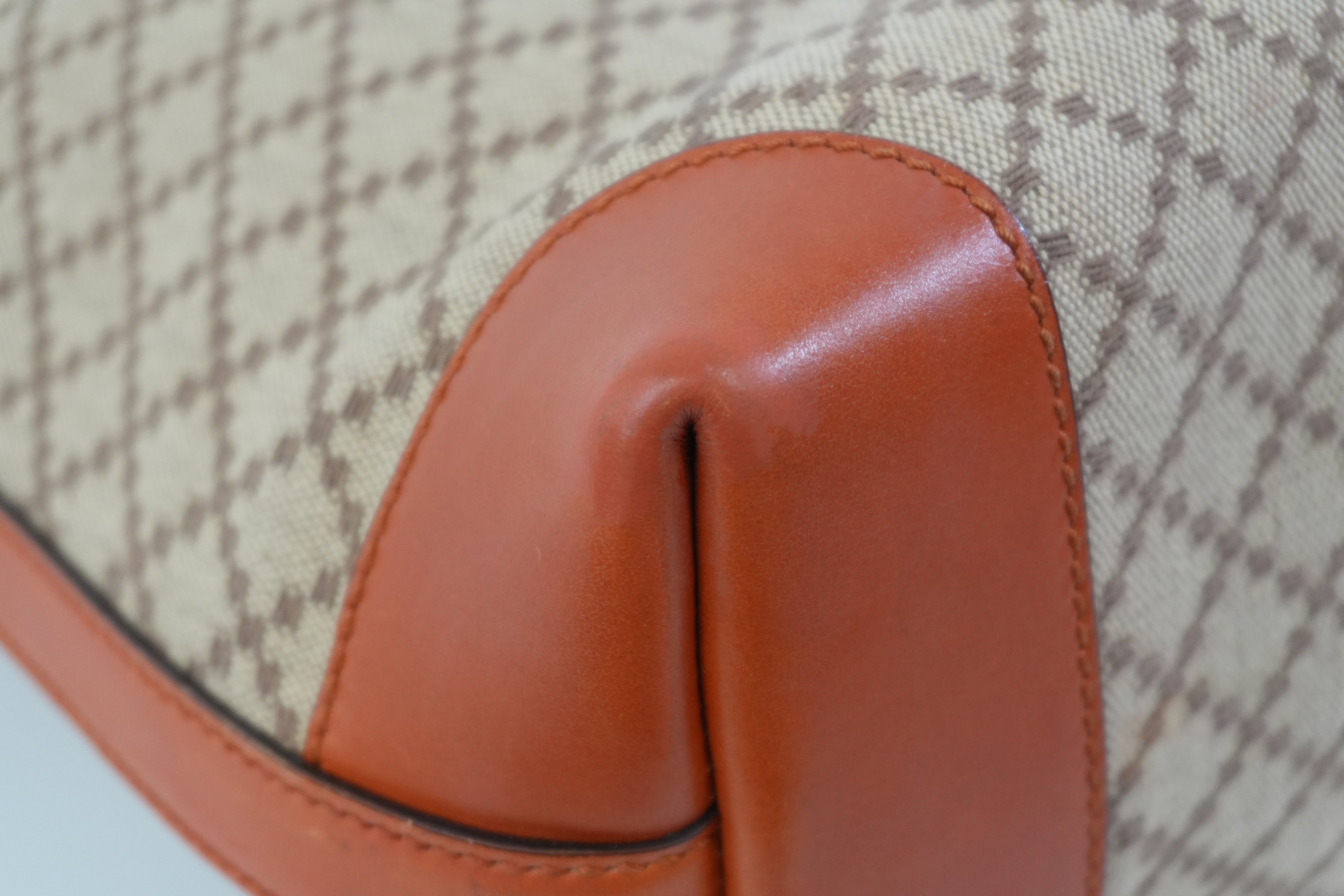 Pre-owned Gucci Fabric Canvas Diamond Tote Bag with Pouch Orange