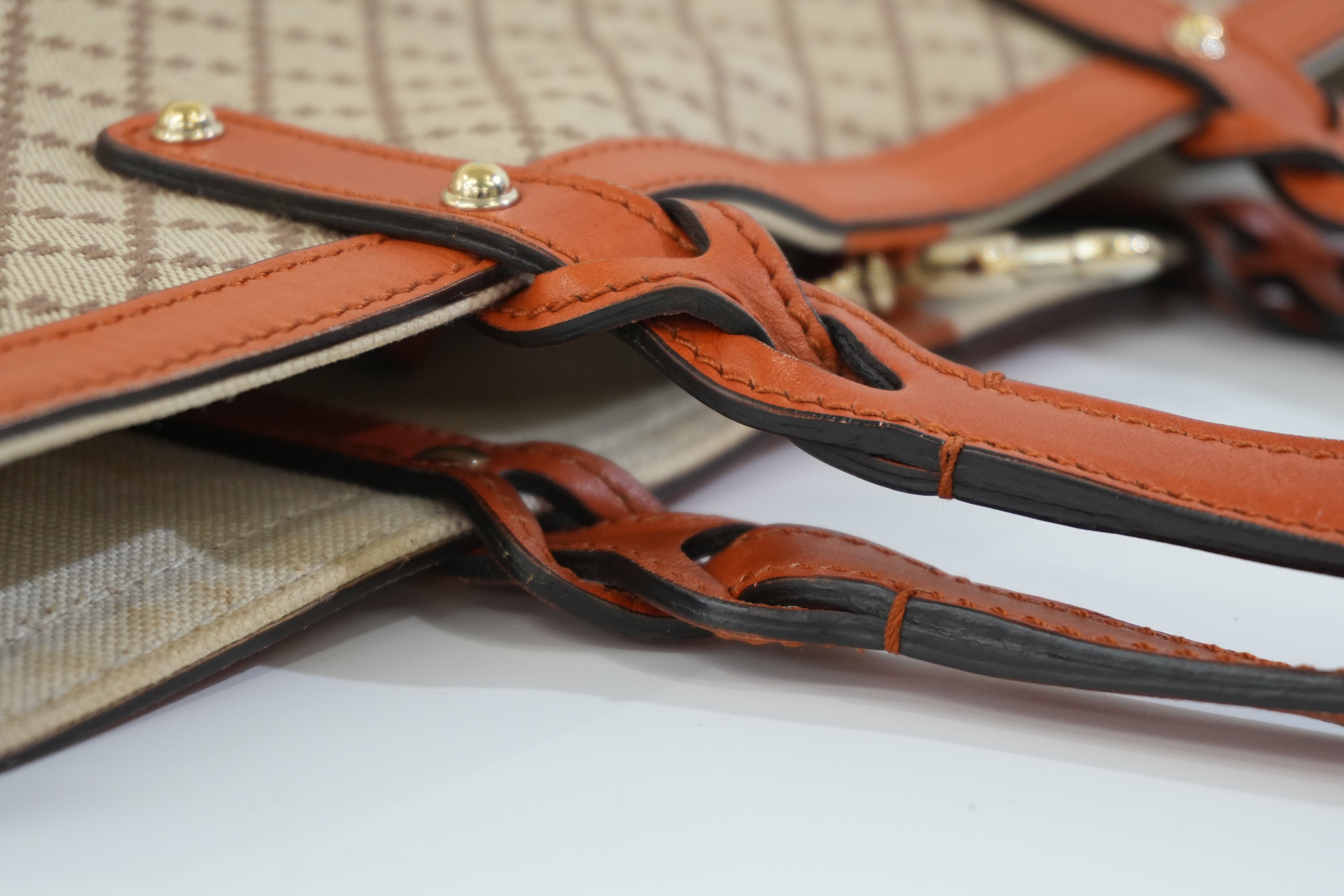 Pre-owned Gucci Fabric Canvas Diamond Tote Bag with Pouch Orange