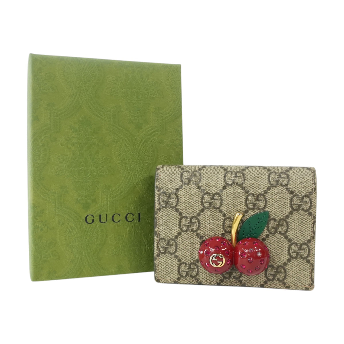 Pre-Owned Gucci cherry compact wallet Brown