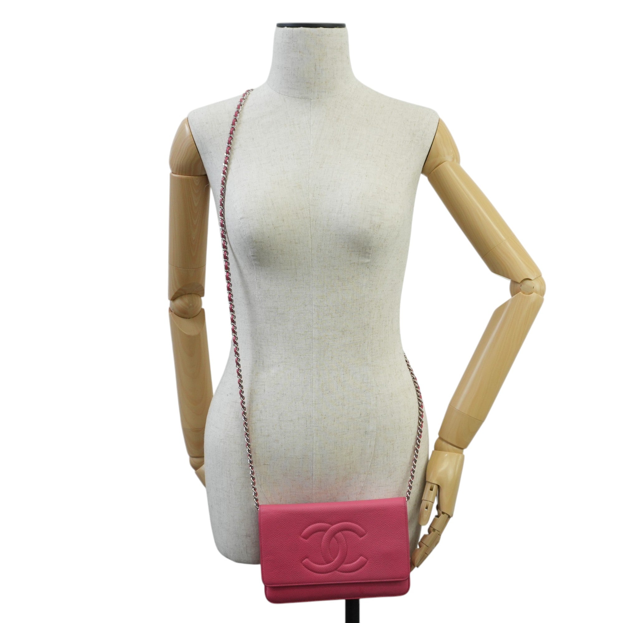 Chanel Caviar Wallet on Chain Pink Used