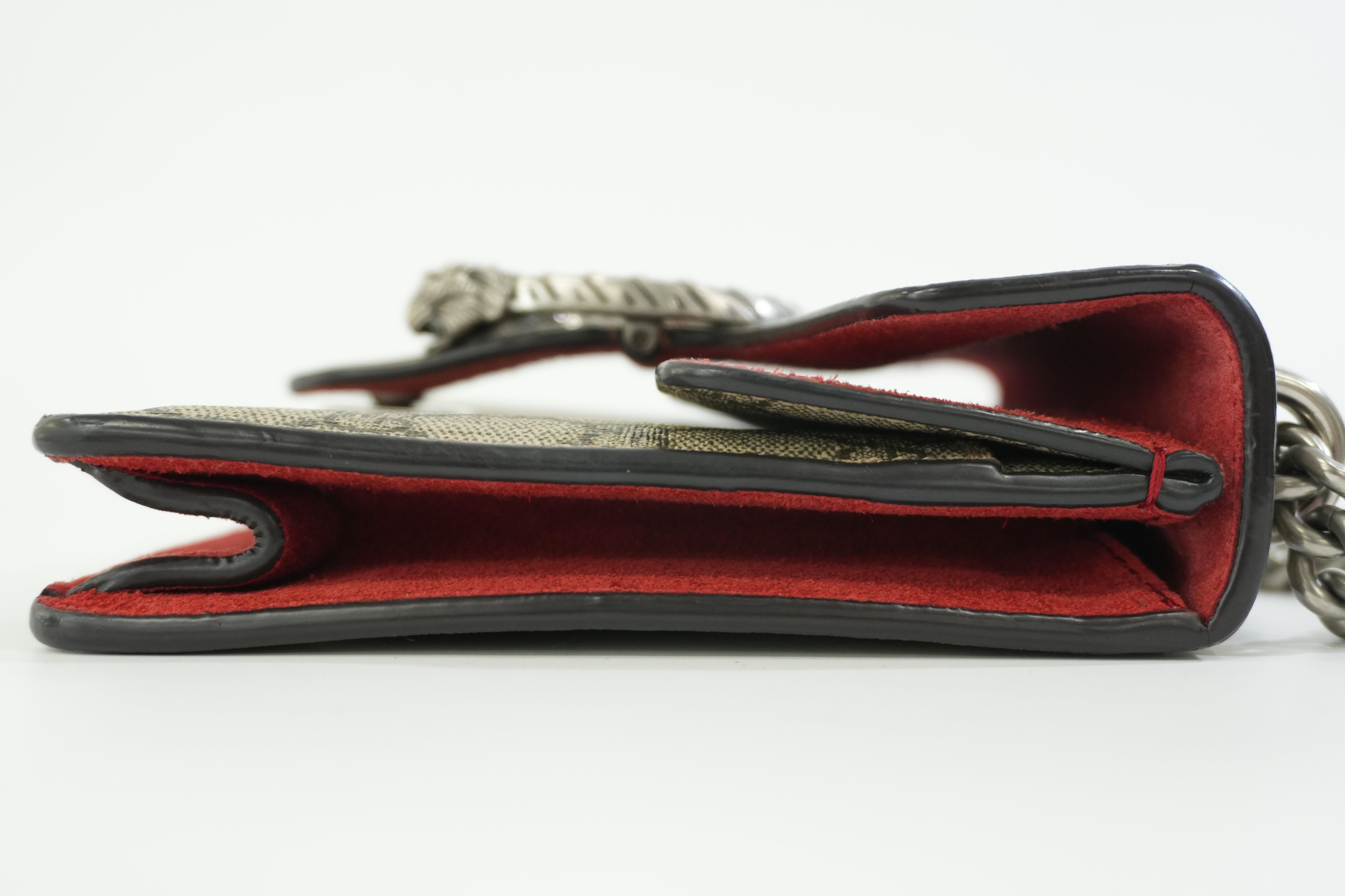 Pre-owned Gucci PVC Canvas Dionysus Double Flap Chain Shoulder Bag Brown and Red