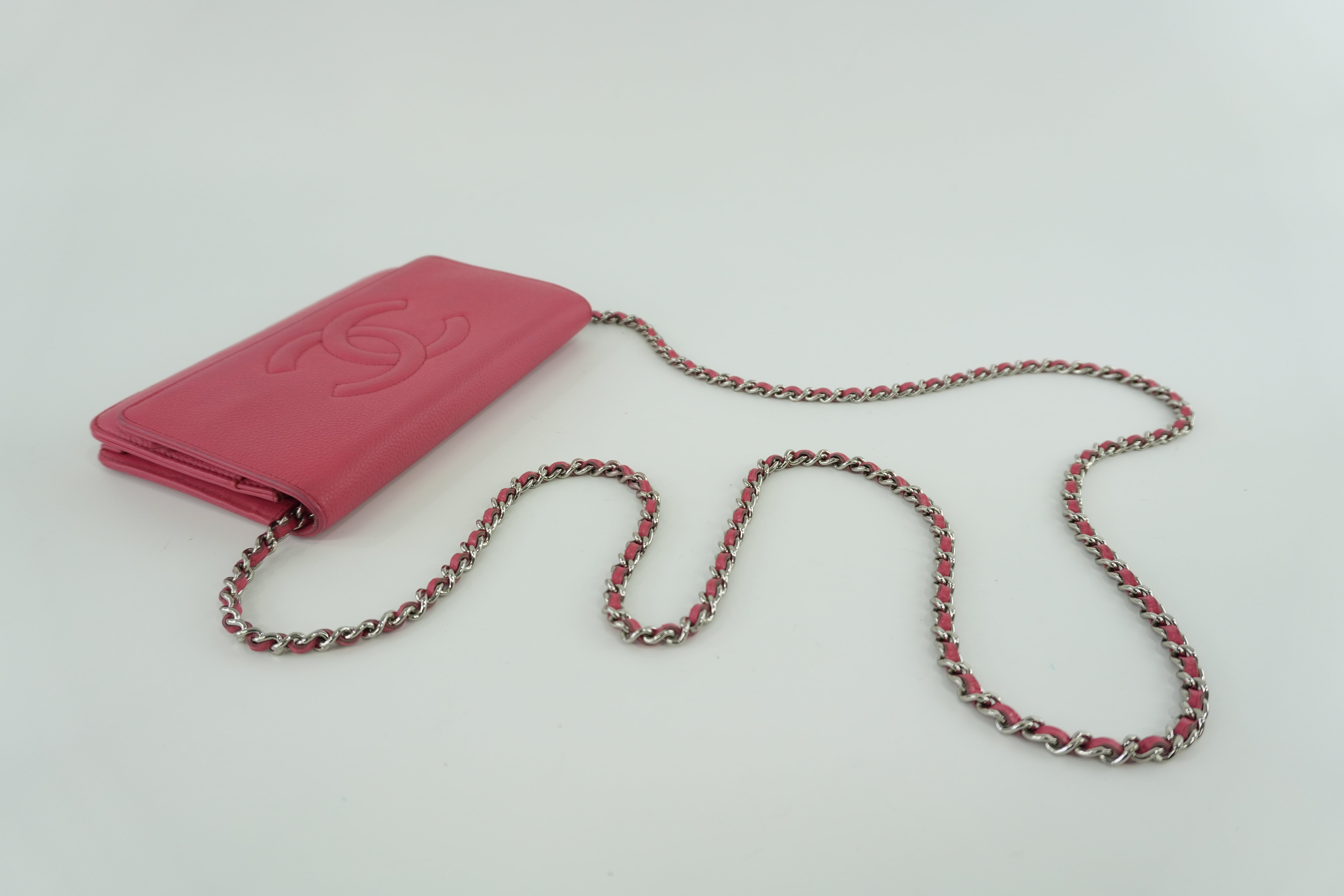 Chanel Caviar Wallet on Chain Pink Used