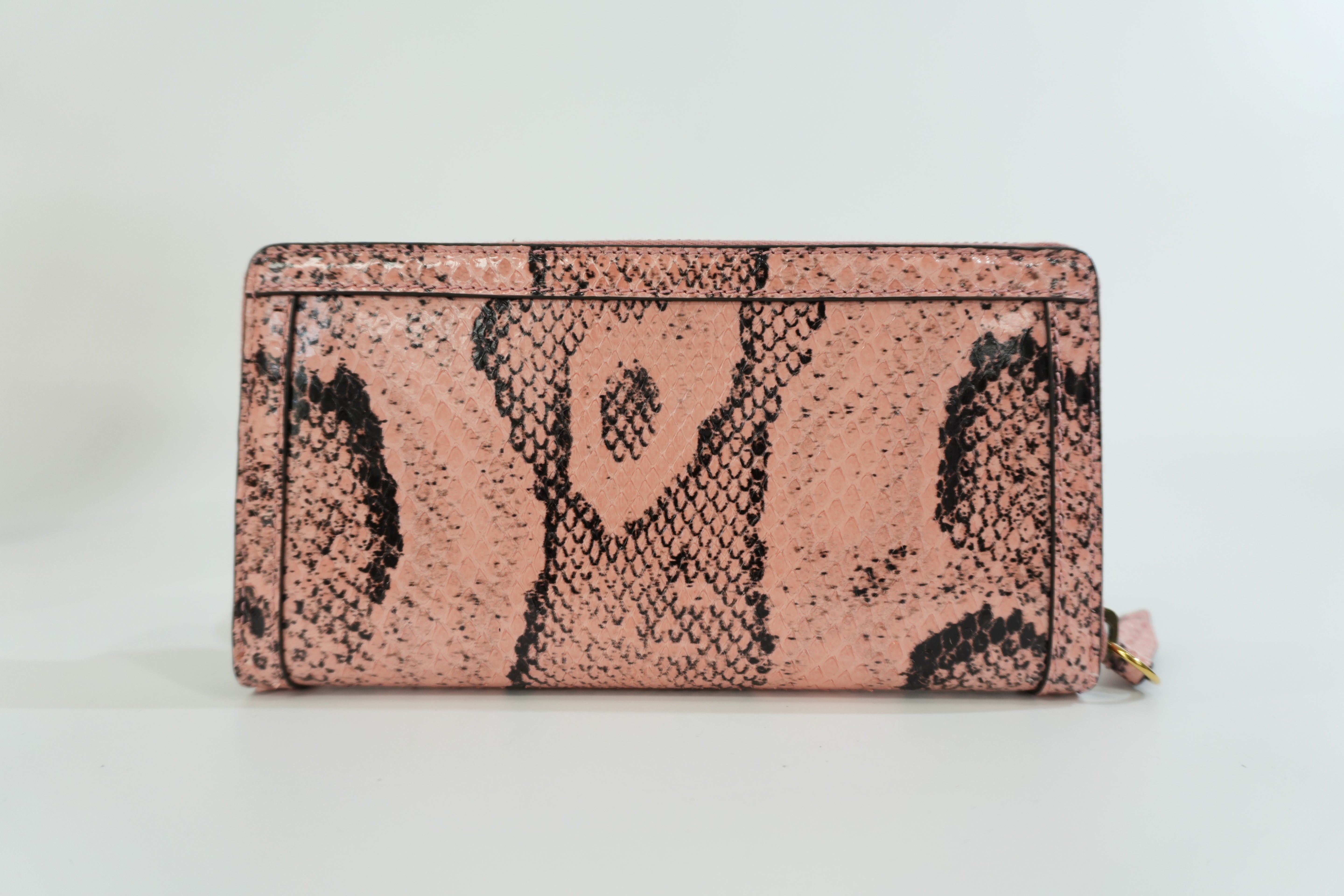 Pre-owned Gucci Snakeskin Leather Zippy Wallet Pink