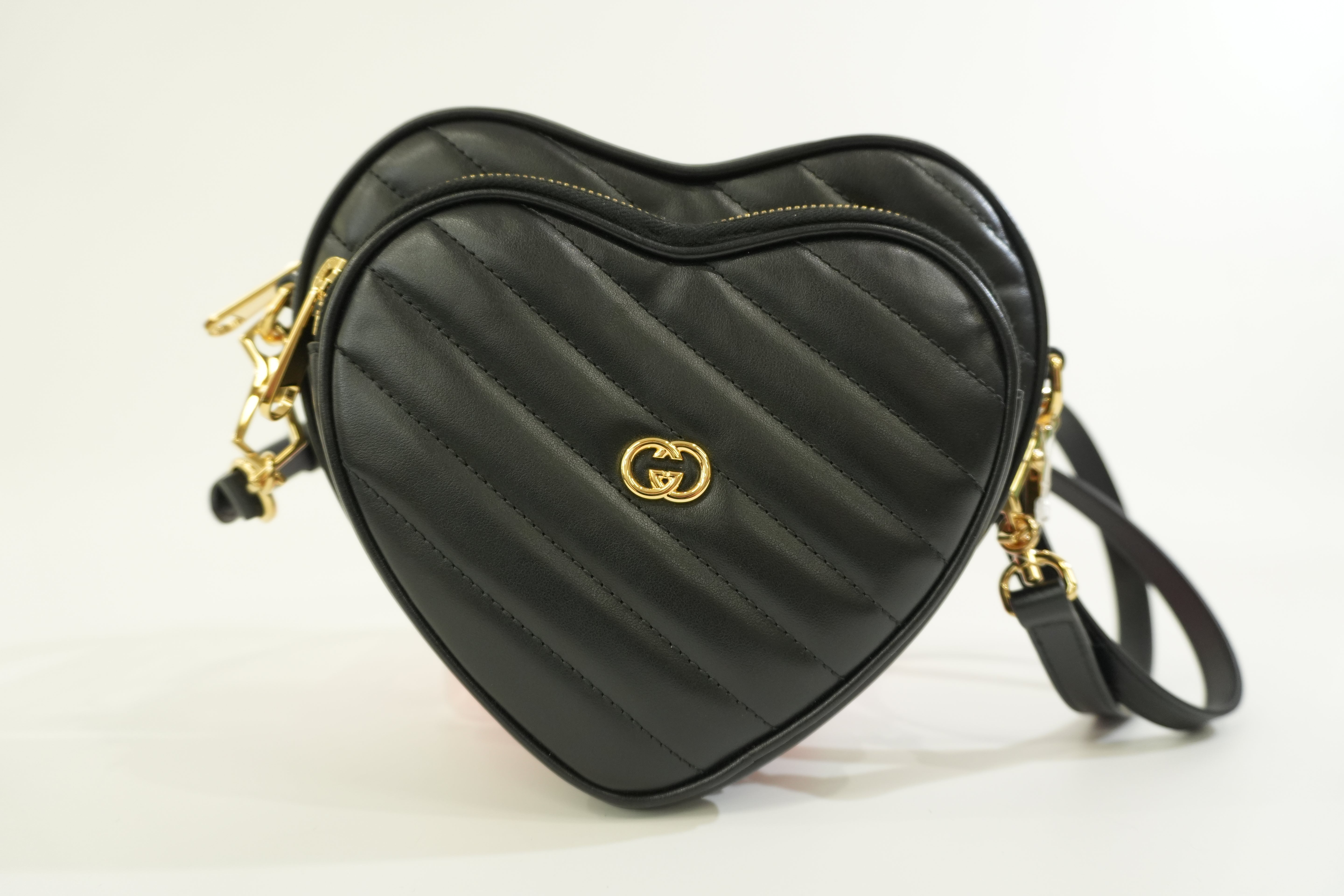Gucci Leather Marmont Heart Shoulder Bag Black Used