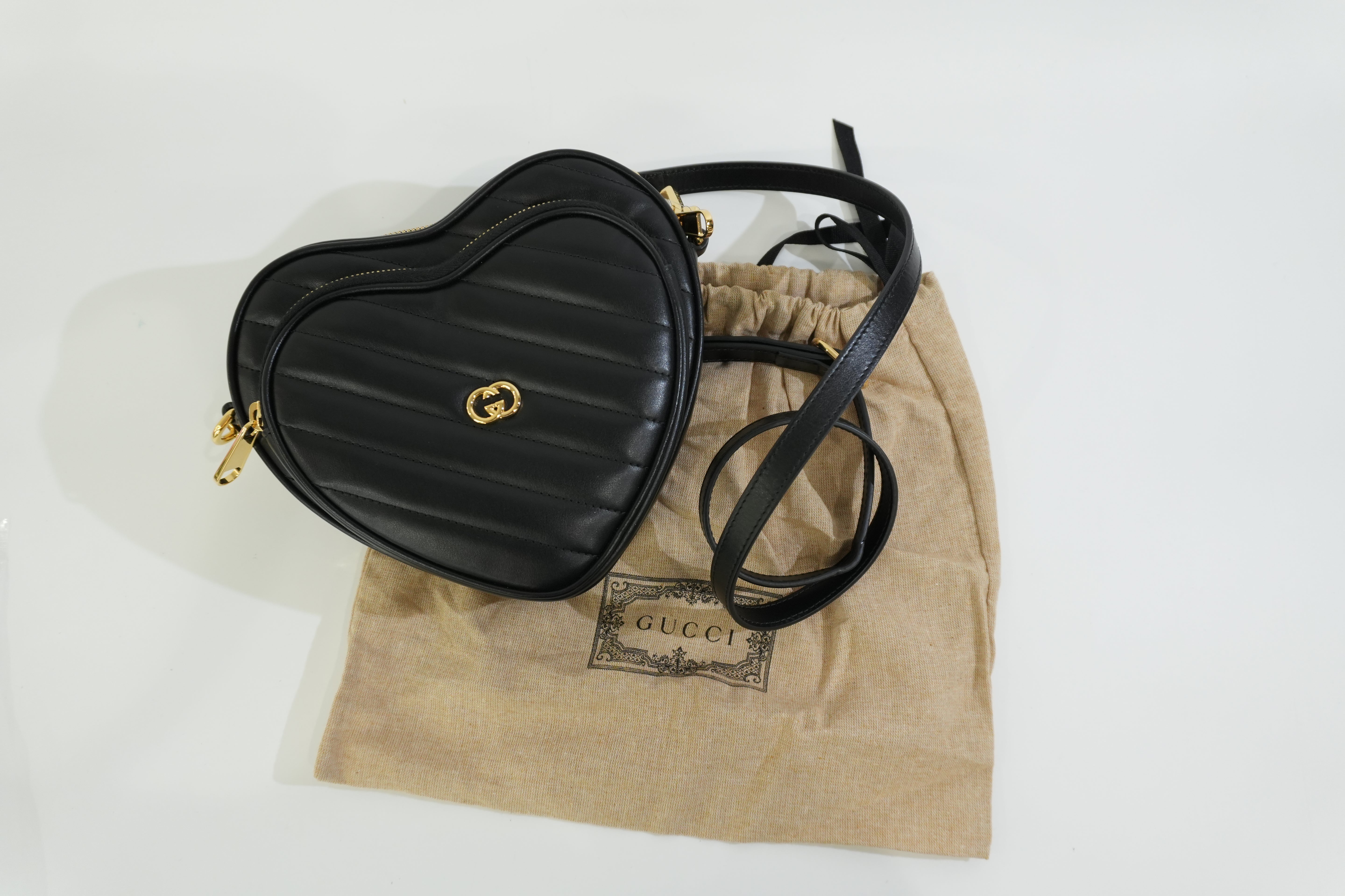 Gucci Leather Marmont Heart Shoulder Bag Black Used