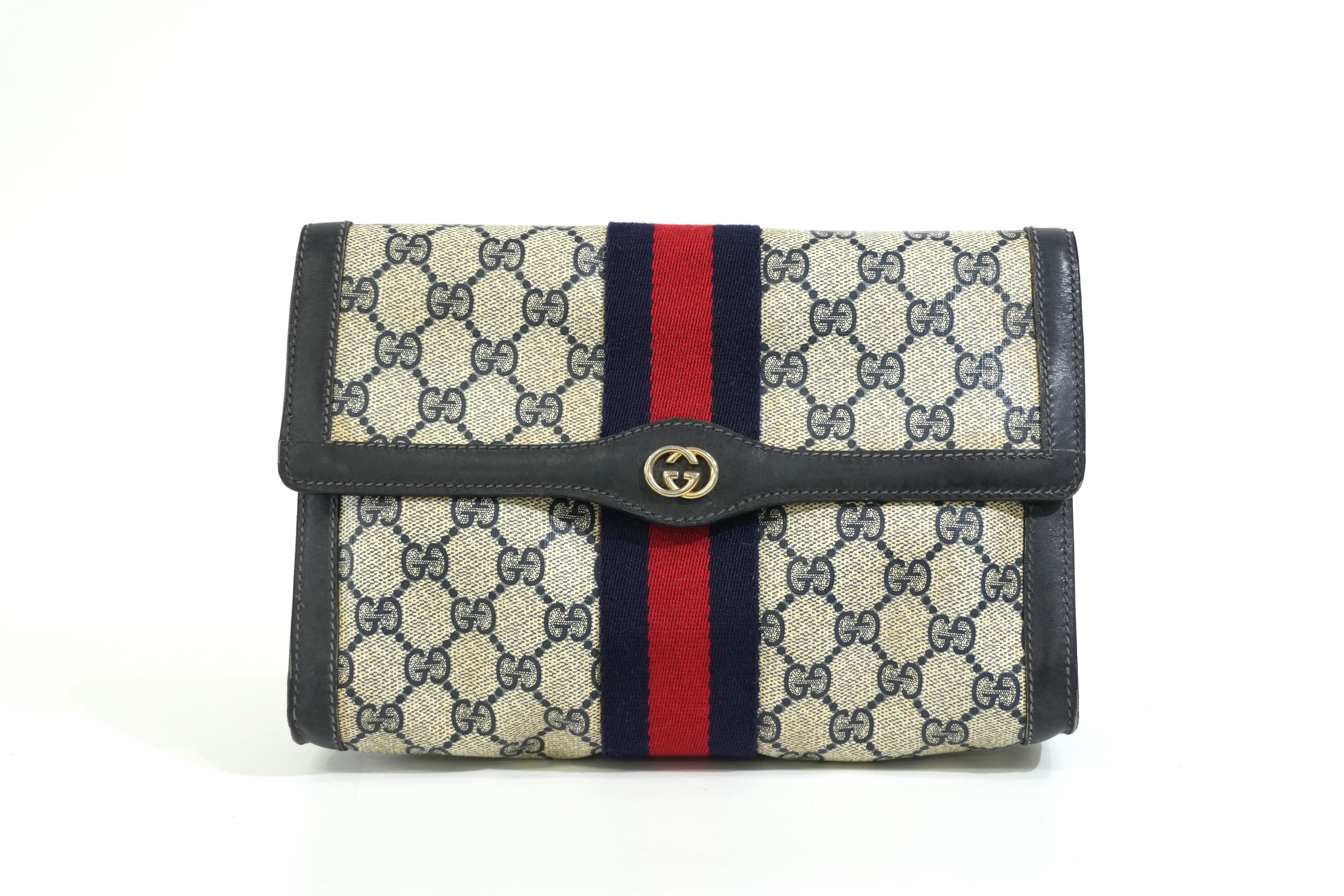 Pre-owned Gucci Vintage Flap Pouch Blue