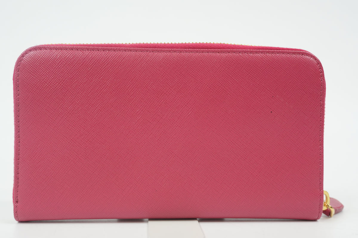Pre-Owned Prada Saffiano Zippy Long Wallet Pink