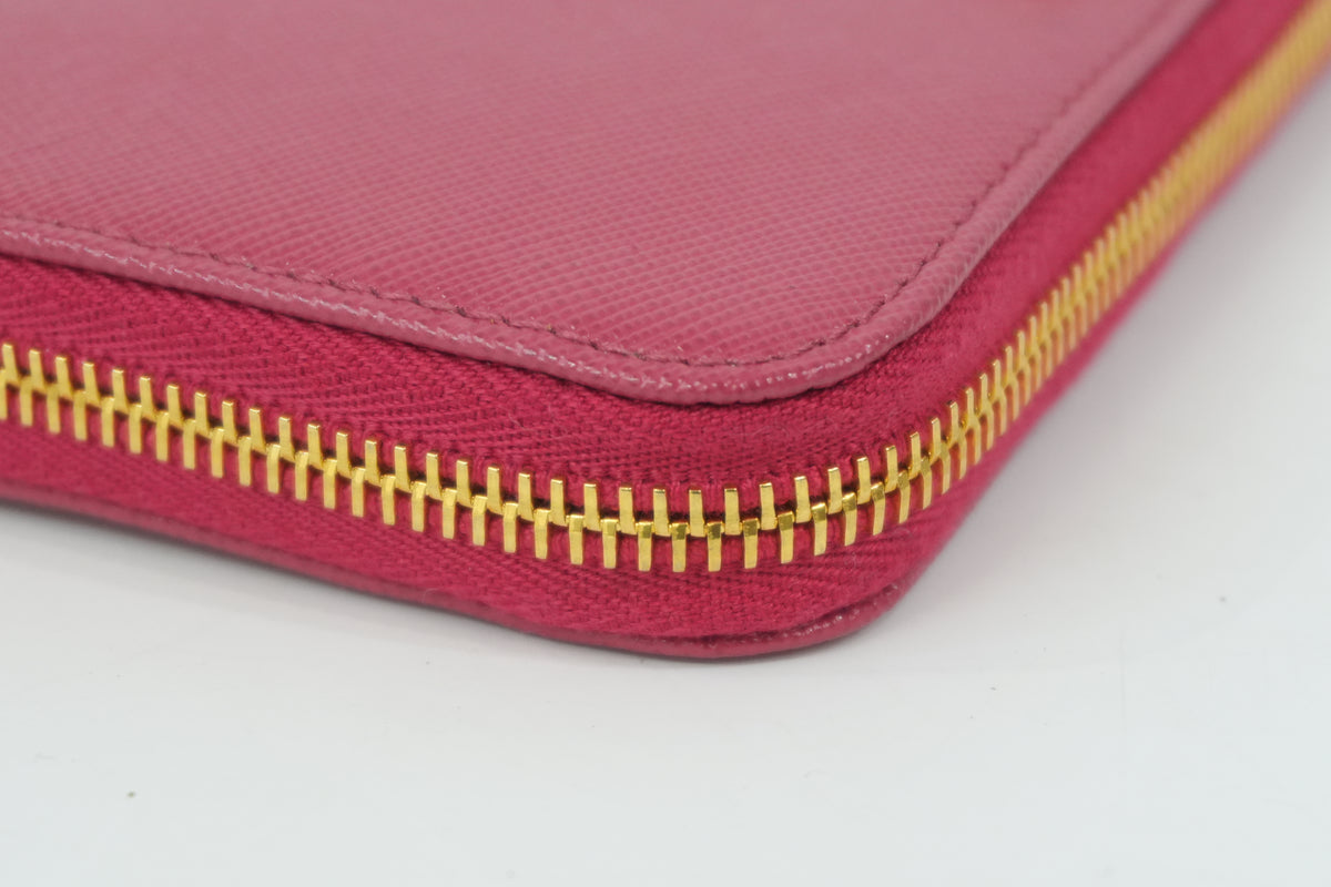 Pre-Owned Prada Saffiano Zippy Long Wallet Pink