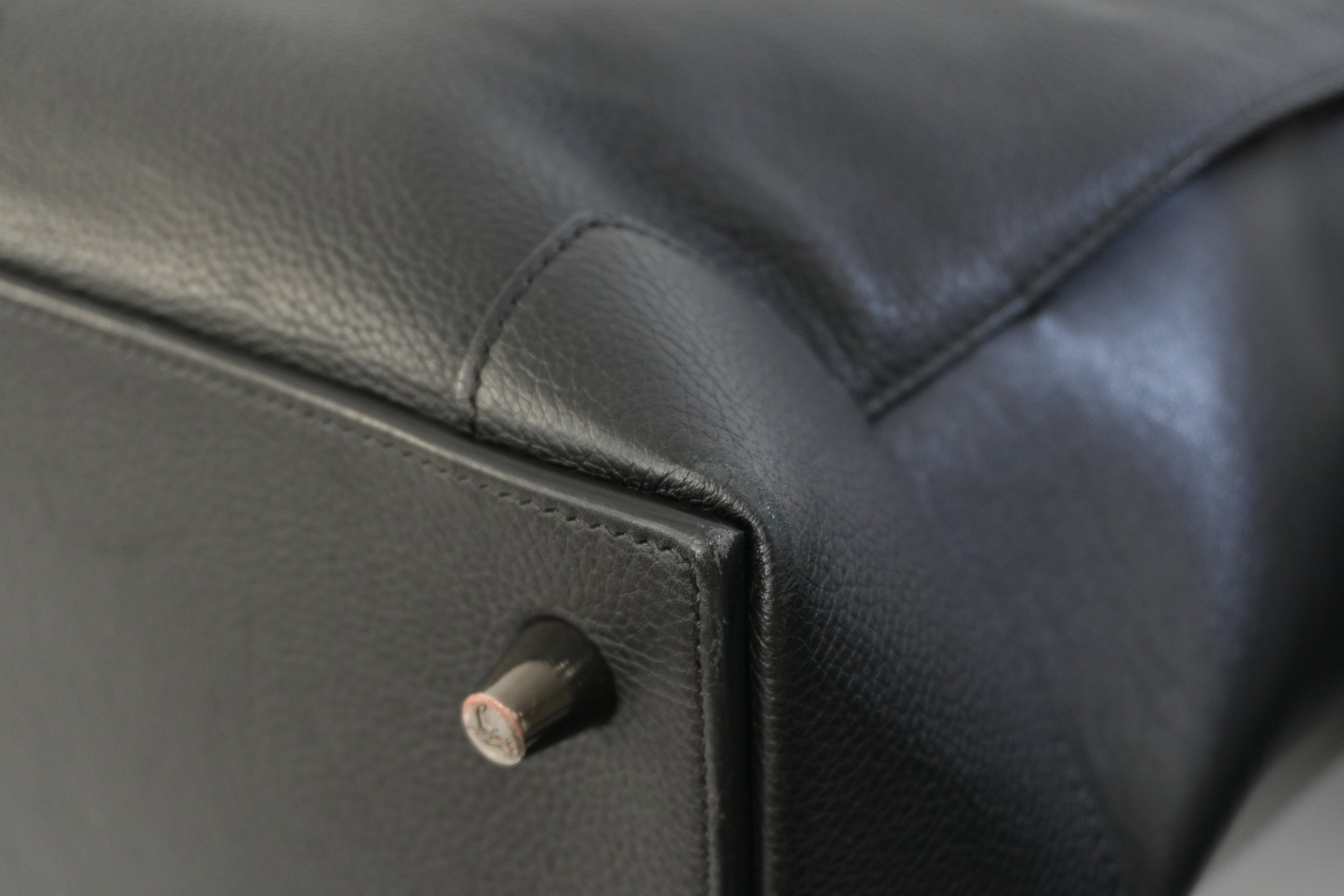 Pre-owned Christian Louboutin Leather Eloise Fringes and Spike Hobo Shoulder Bag Black