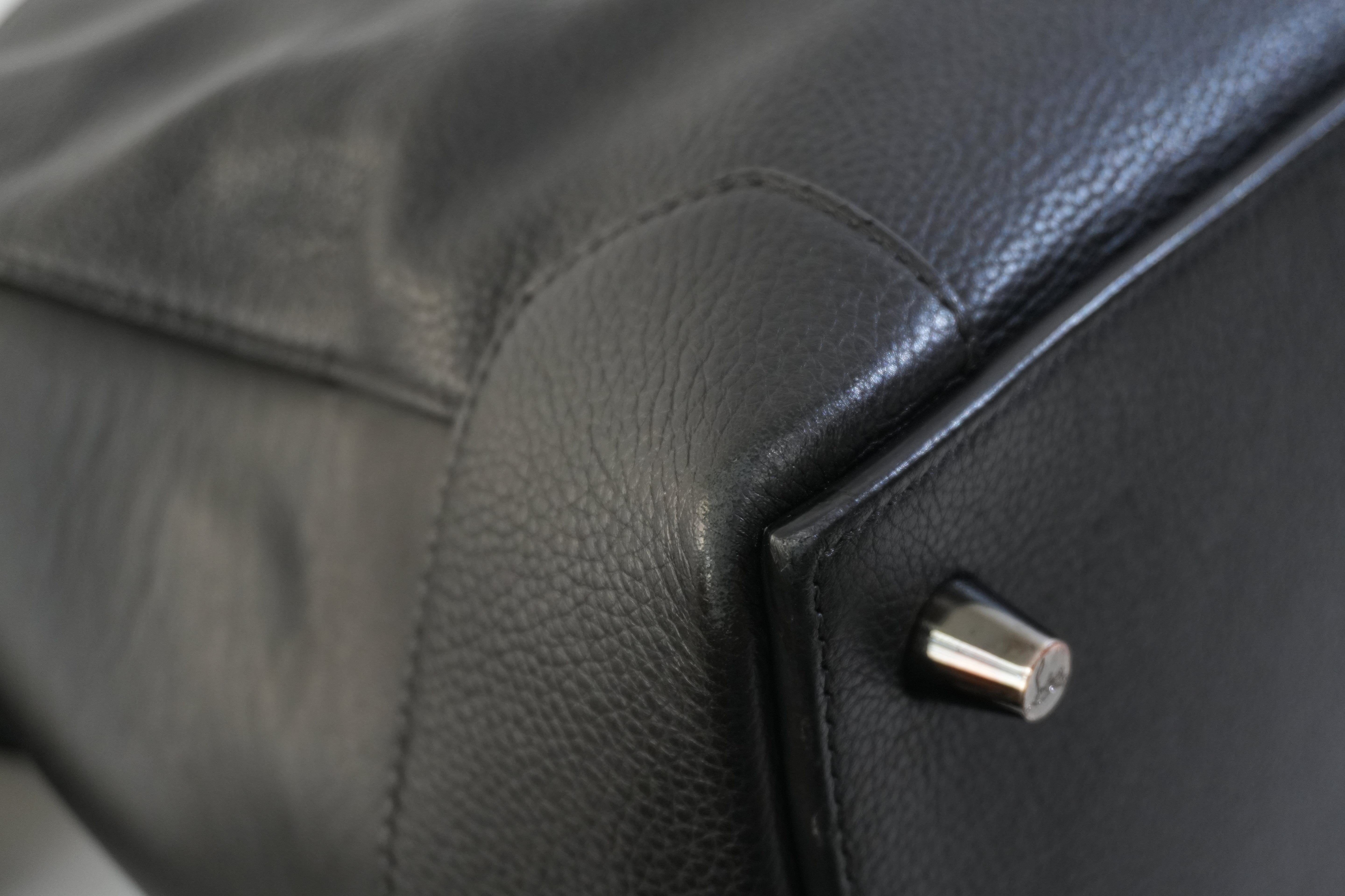 Pre-owned Christian Louboutin Leather Eloise Fringes and Spike Hobo Shoulder Bag Black