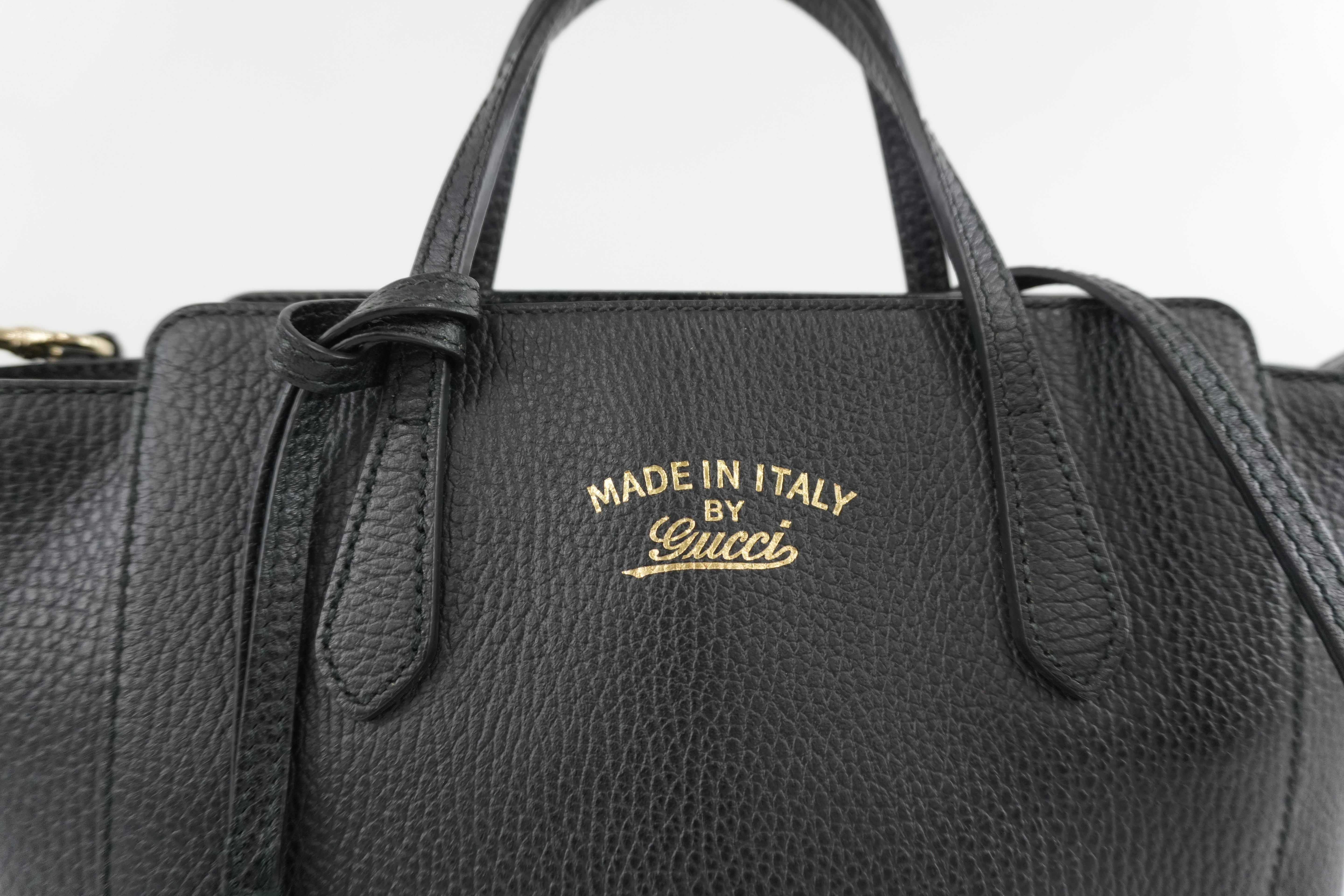 Gucci Swing Tote Bag Black Leather Used