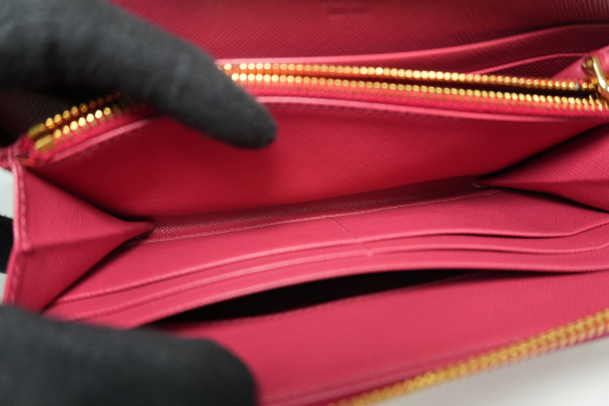 Pre-Owned Prada Saffiano Zippy Long Wallet Pink